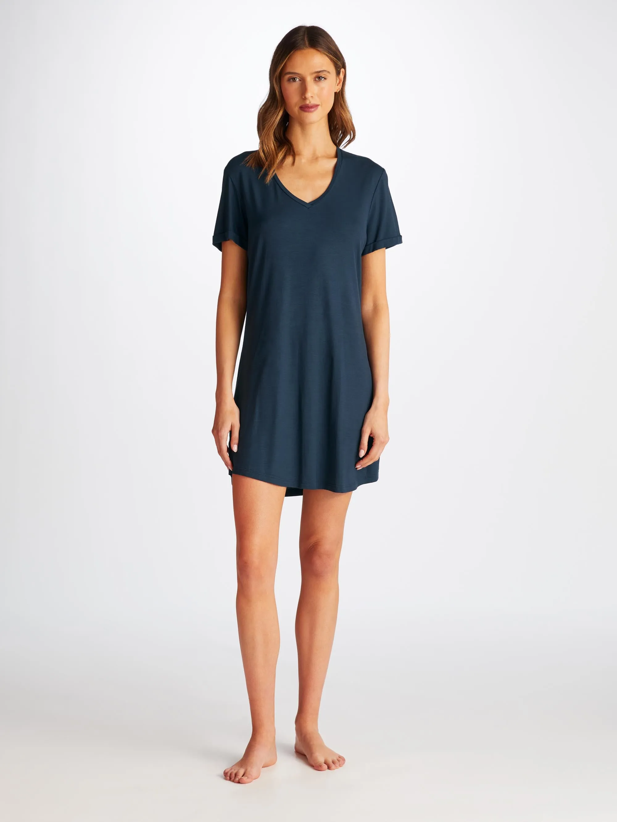 Women's V-Neck Sleep T-Shirt Lara Micro Modal Stretch Navy sold by Derek Rose product image thumbnail 3