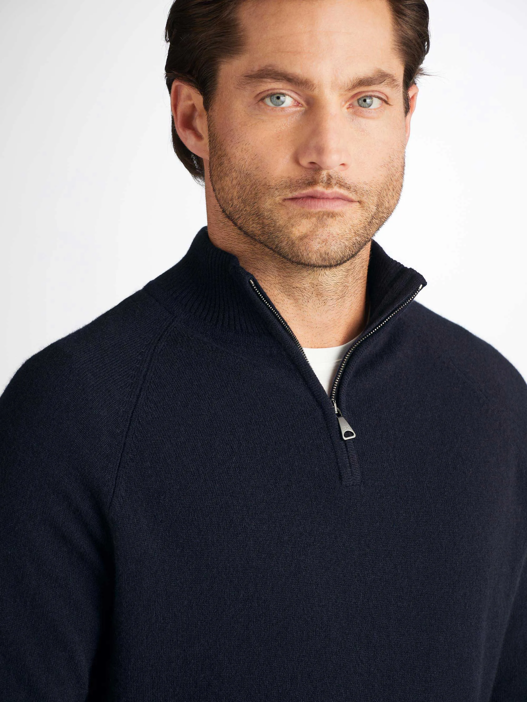Men's Half-Zip Sweater Finley Cashmere Navy sold by Derek Rose product image thumbnail 5