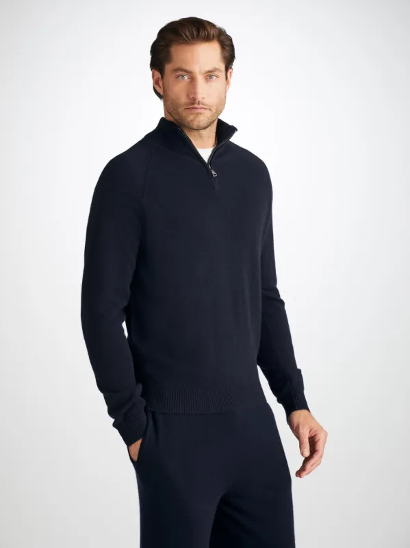 Men's Half-Zip Sweater Finley Cashmere Navy sold by Derek Rose