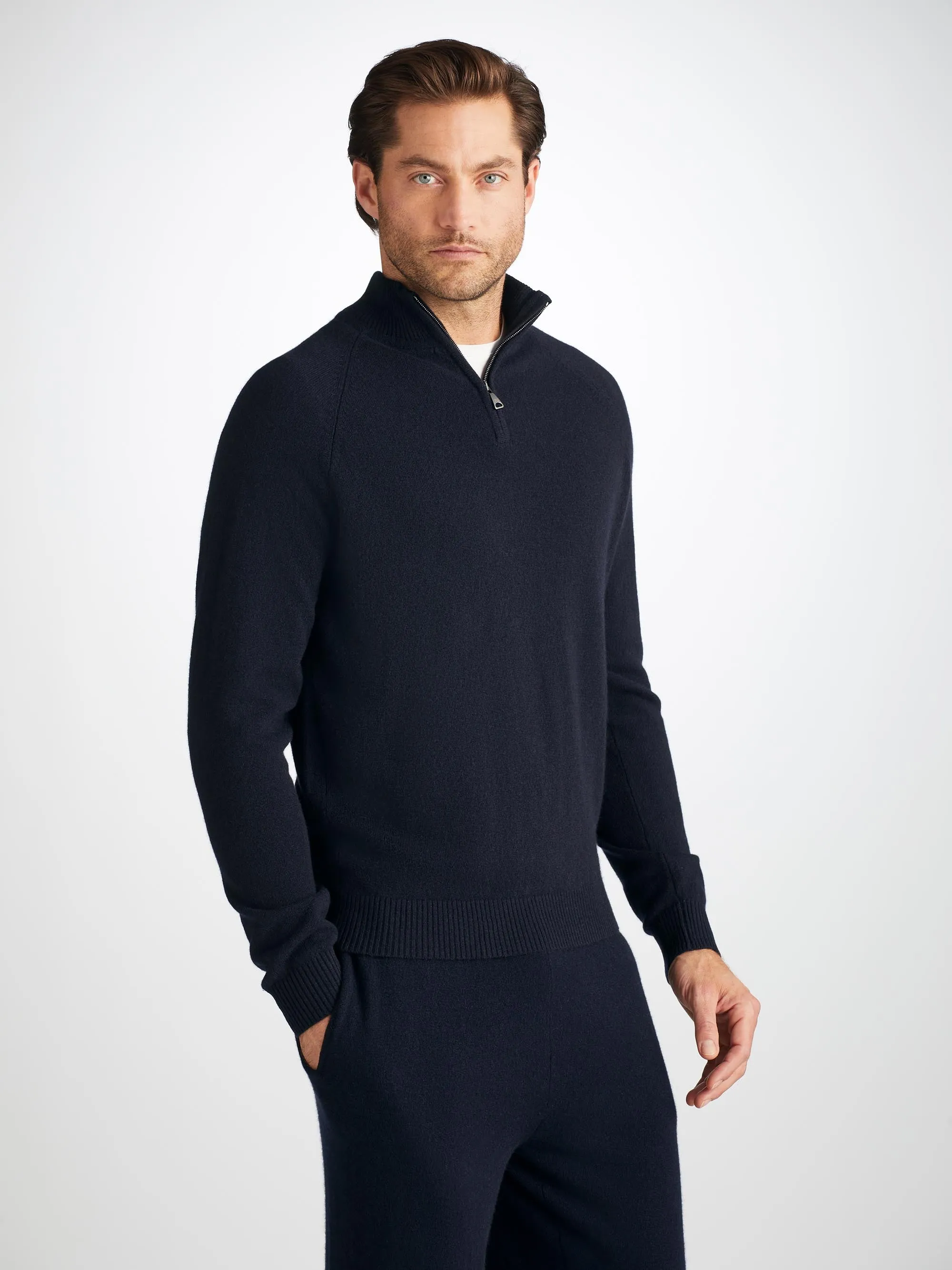 Men's Half-Zip Sweater Finley Cashmere Navy sold by Derek Rose