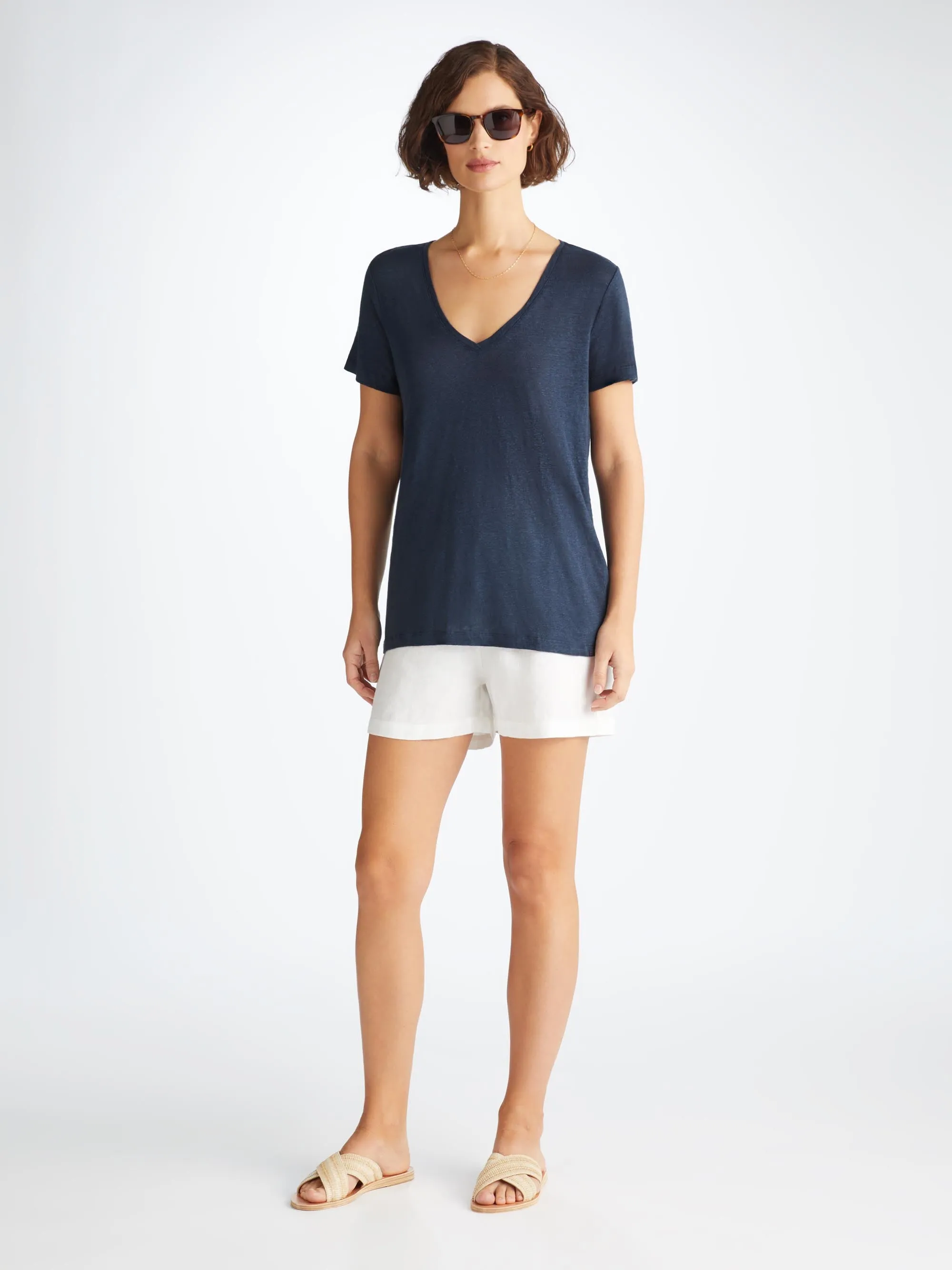 Women's V-Neck T-Shirt Jordan Linen Navy sold by Derek Rose product image thumbnail 3
