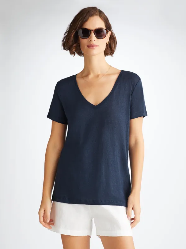 Women's V-Neck T-Shirt Jordan Linen Navy sold by Derek Rose