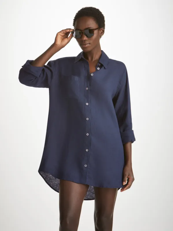 Women's Shirt Sicily Linen Navy sold by Derek Rose
