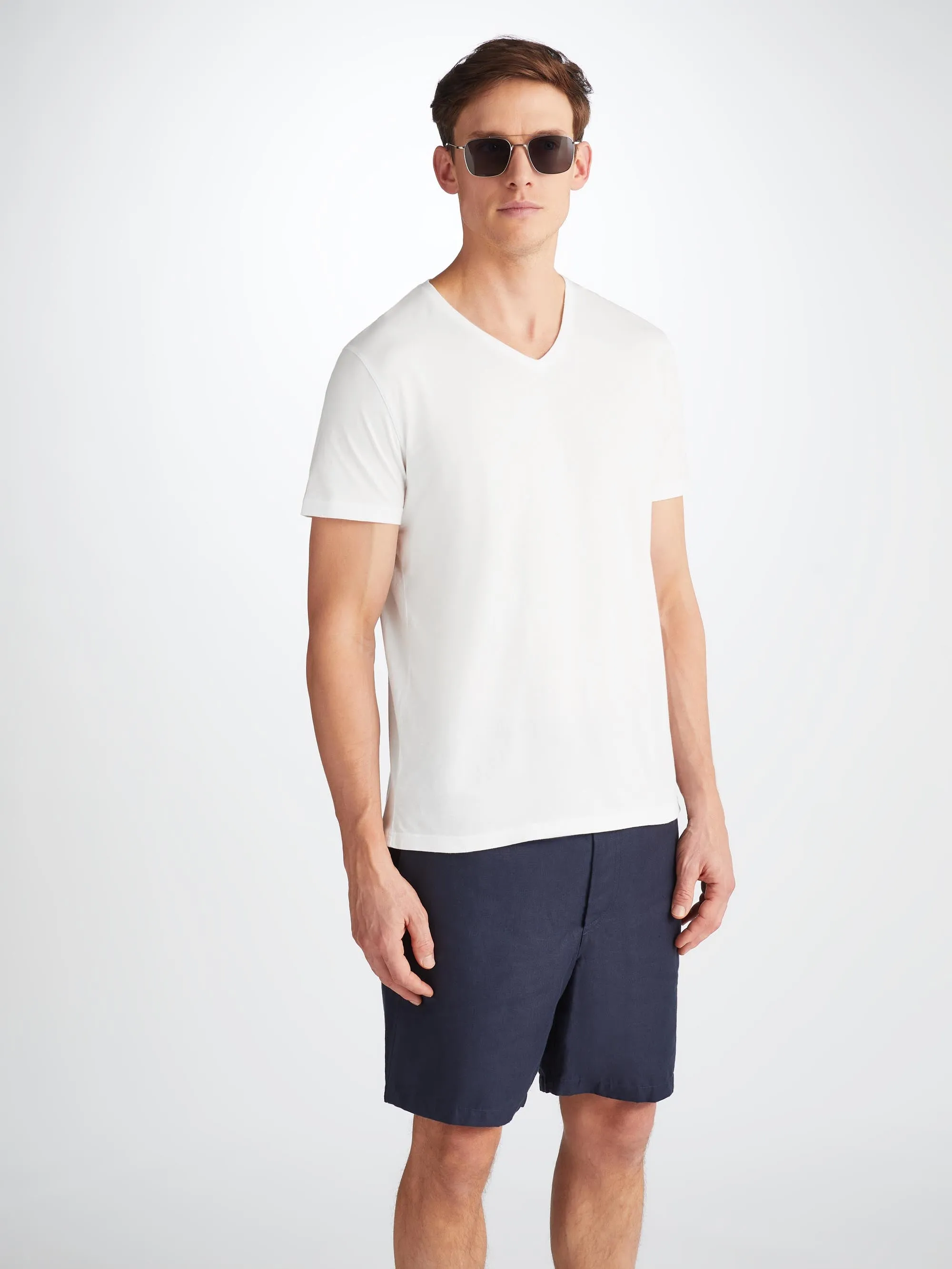 Men's V-Neck T-Shirt Riley Pima Cotton White sold by Derek Rose