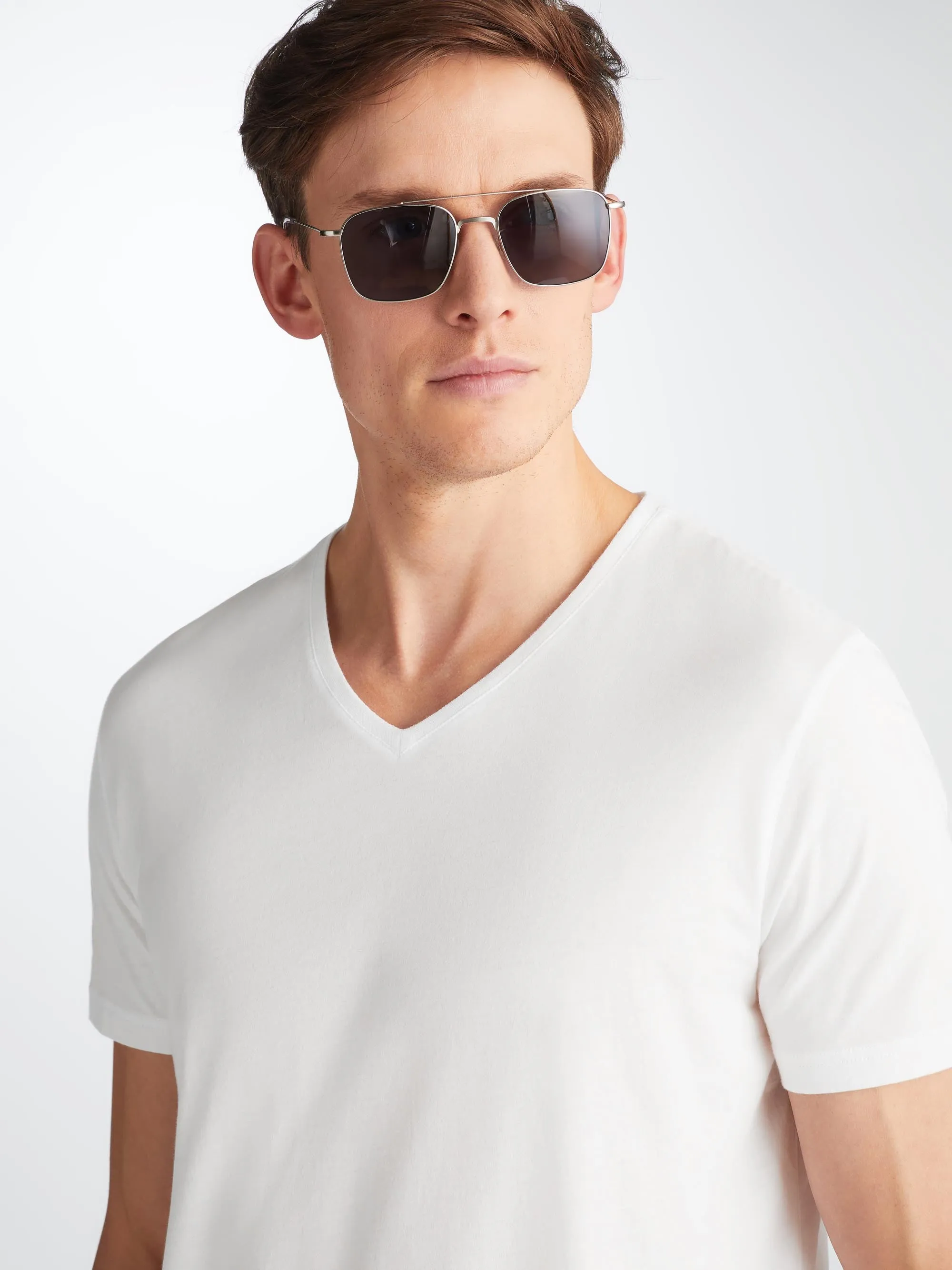 Men's V-Neck T-Shirt Riley Pima Cotton White sold by Derek Rose product image thumbnail 5