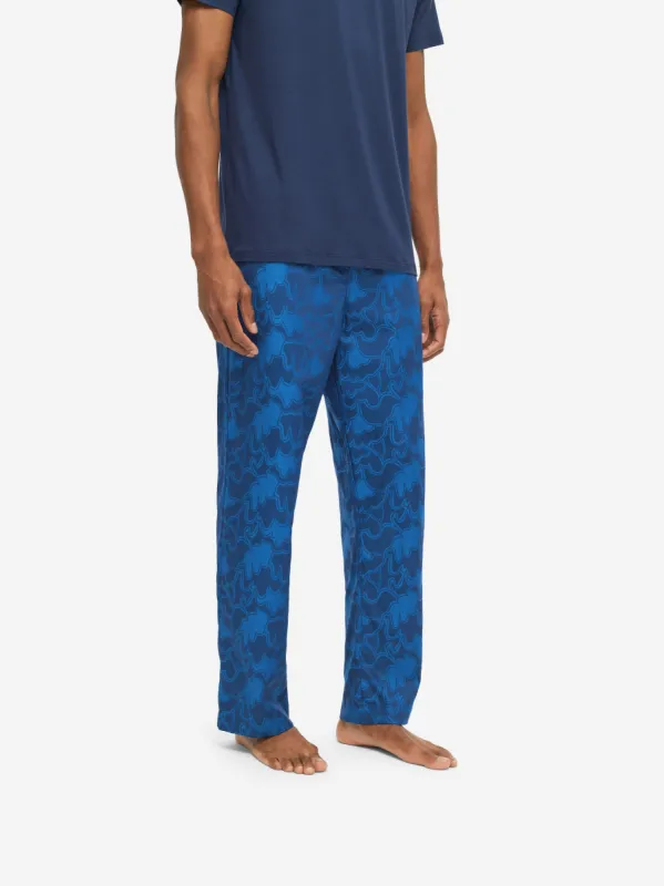 Men's Lounge Trousers Paris 23 Cotton Jacquard Navy sold by Derek Rose