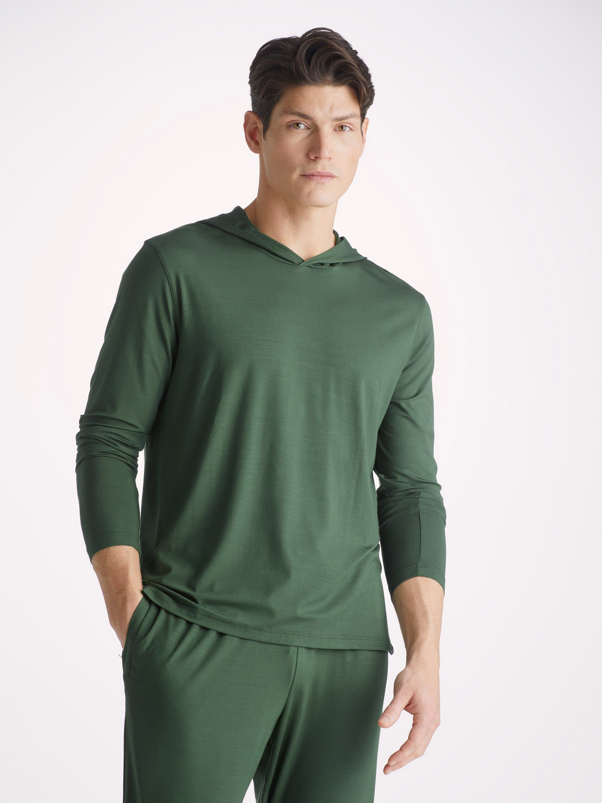 Men's Pullover Hoodie Basel Micro Modal Stretch Hunter Green sold by Derek Rose