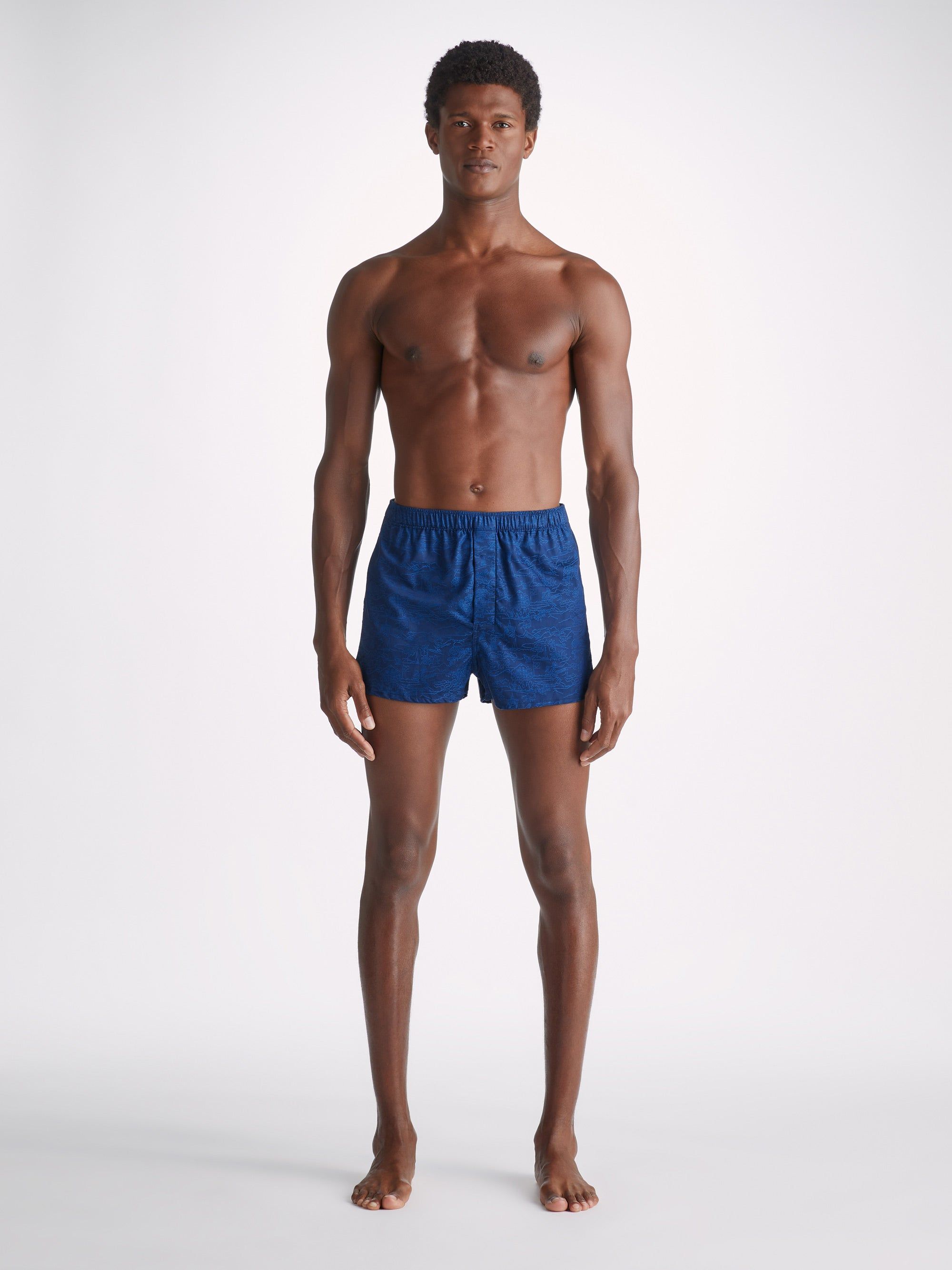 Men's Modern Fit Boxers Paris 25 Cotton Jacquard Navy sold by Derek Rose product image thumbnail 3