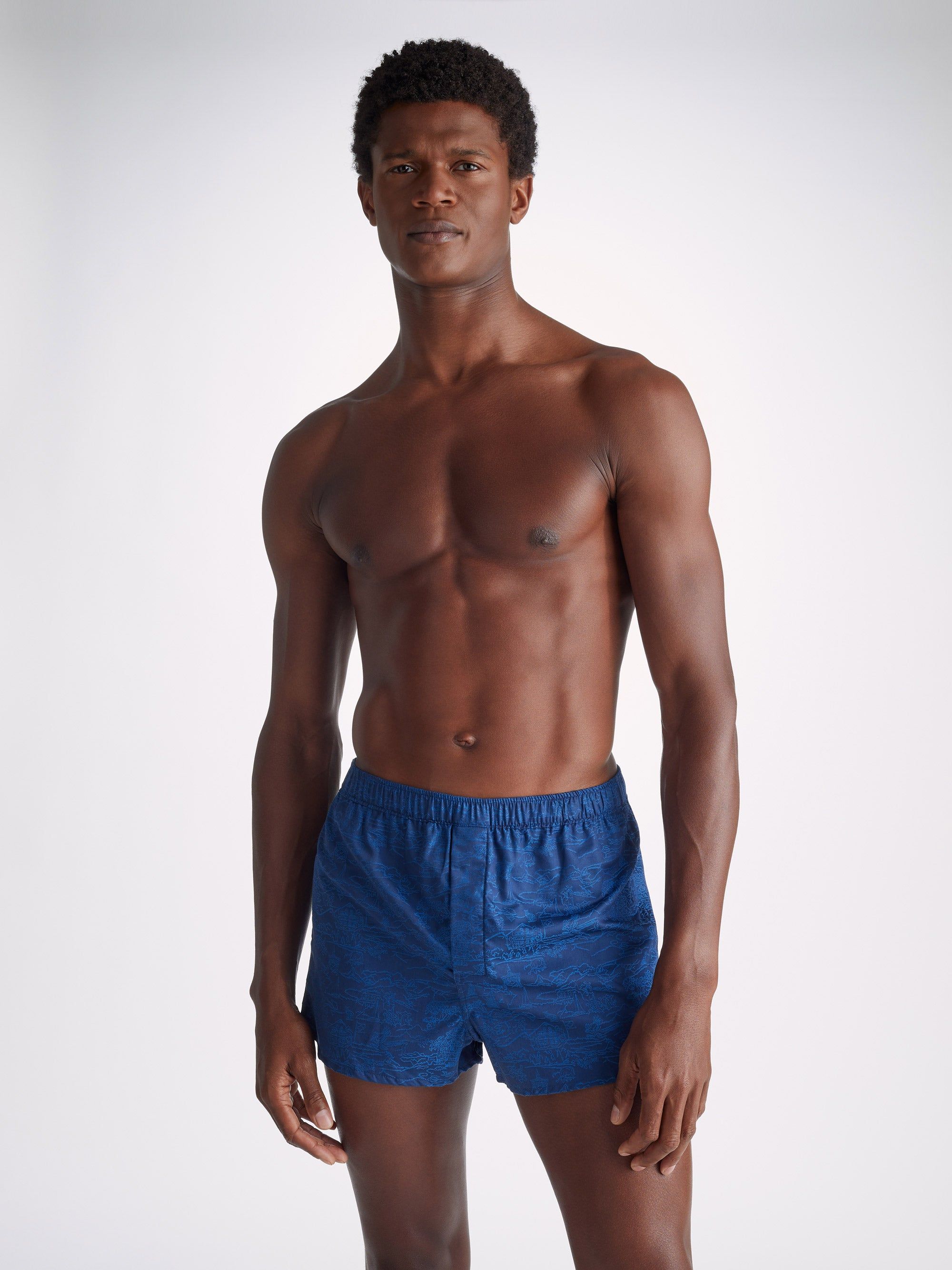 Men's Modern Fit Boxers Paris 25 Cotton Jacquard Navy sold by Derek Rose product image thumbnail 5