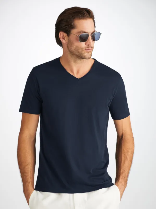 Men's V-Neck T-Shirt Riley Pima Cotton Navy sold by Derek Rose