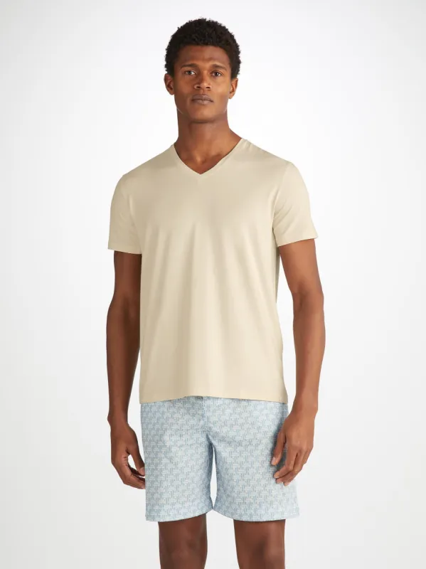 Men's V-Neck T-Shirt Basel Micro Modal Stretch Ecru sold by Derek Rose