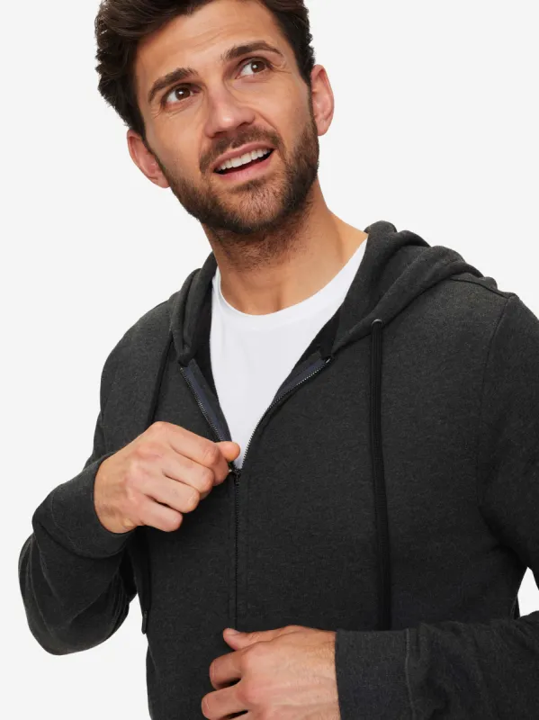 Men's Hoodie Quinn Cotton Modal Charcoal sold by Derek Rose