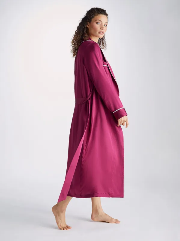 Women's Long Dressing Gown Bailey Silk Satin Berry sold by Derek Rose