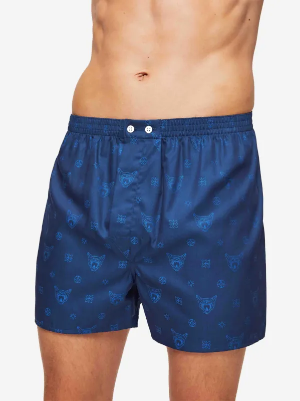 Men's Classic Fit Boxers Paris 24 Cotton Jacquard Navy  sold by Derek Rose