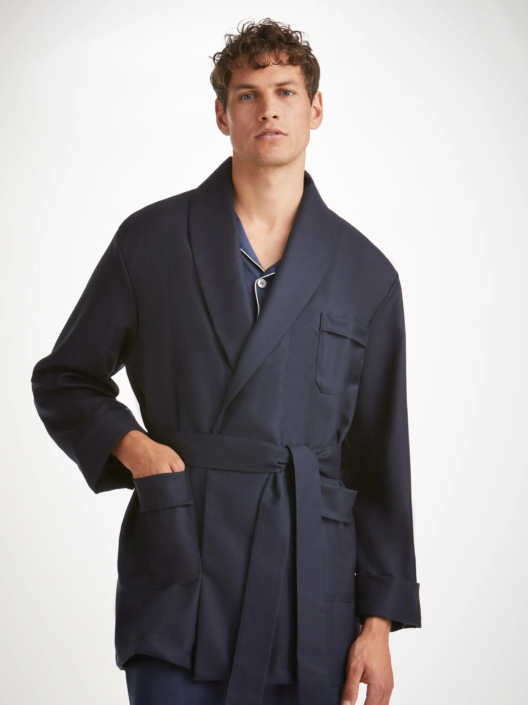 Men's Smoking Jacket Westminster 2 Wool Navy sold by Derek Rose product image thumbnail 5