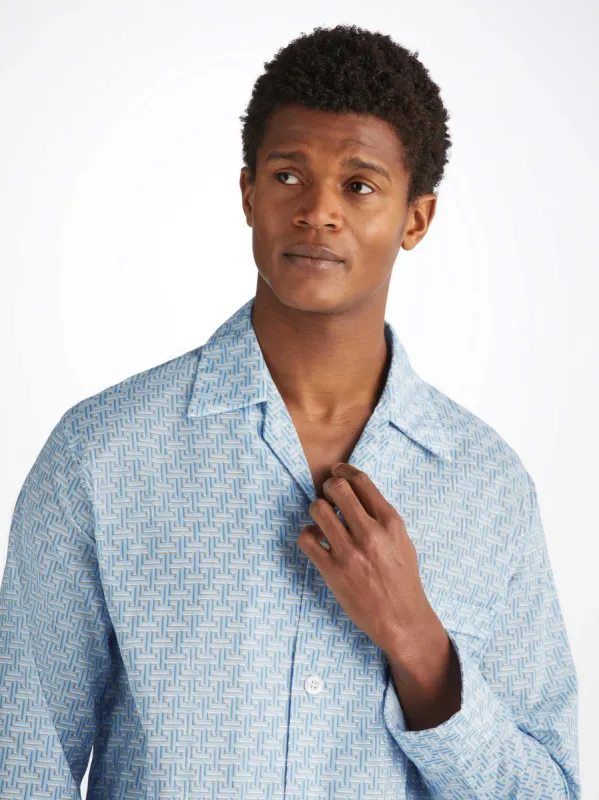 Men's Classic Fit Pajamas Ledbury 72 Cotton Batiste Blue sold by Derek Rose