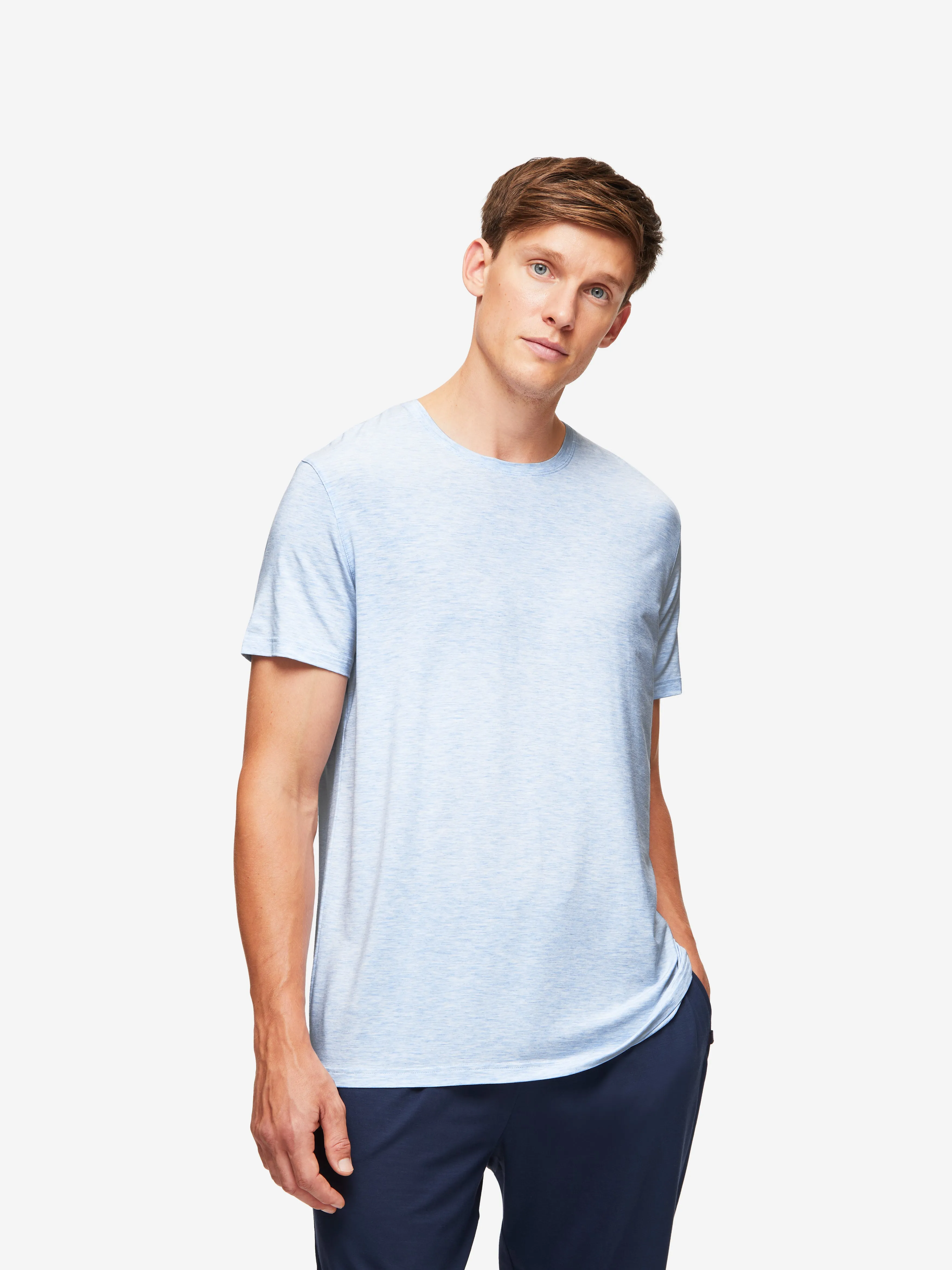 Ethan Micro Modal T-Shirt Light Blue Marl sold by Derek Rose product image thumbnail 3