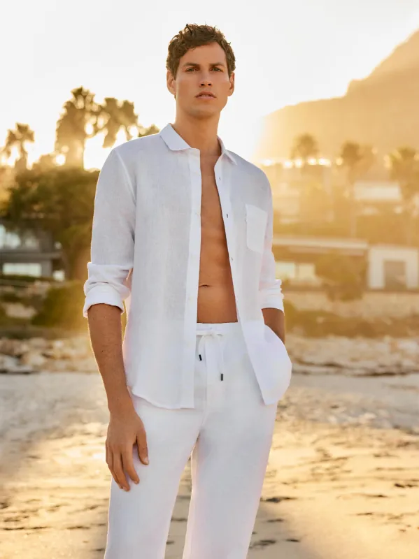 Men's Shirt Monaco Linen White sold by Derek Rose