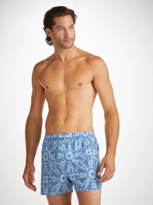 Men's Classic Fit Boxers Ledbury 69 Cotton Batiste Blue sold by Derek Rose