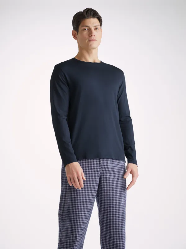 Men's Long Sleeve T-Shirt Basel Micro Modal Stretch Navy sold by Derek Rose