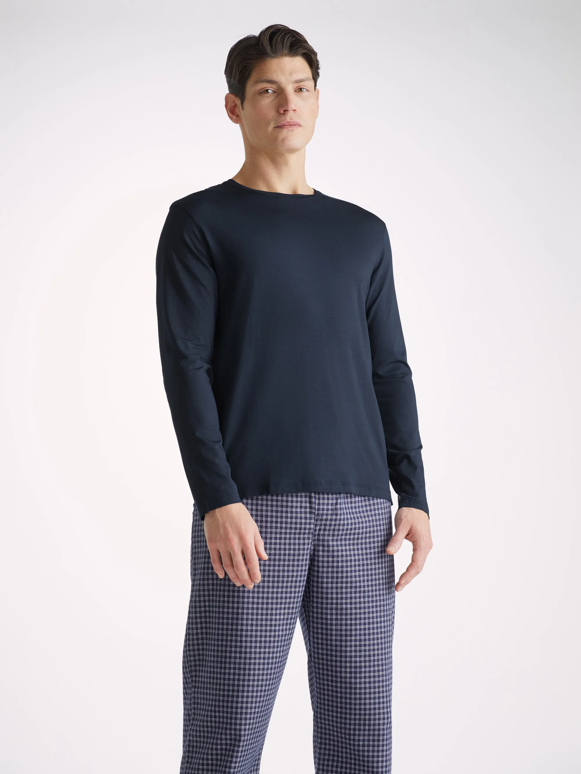 Men's Long Sleeve T-Shirt Basel Micro Modal Stretch Navy sold by Derek Rose