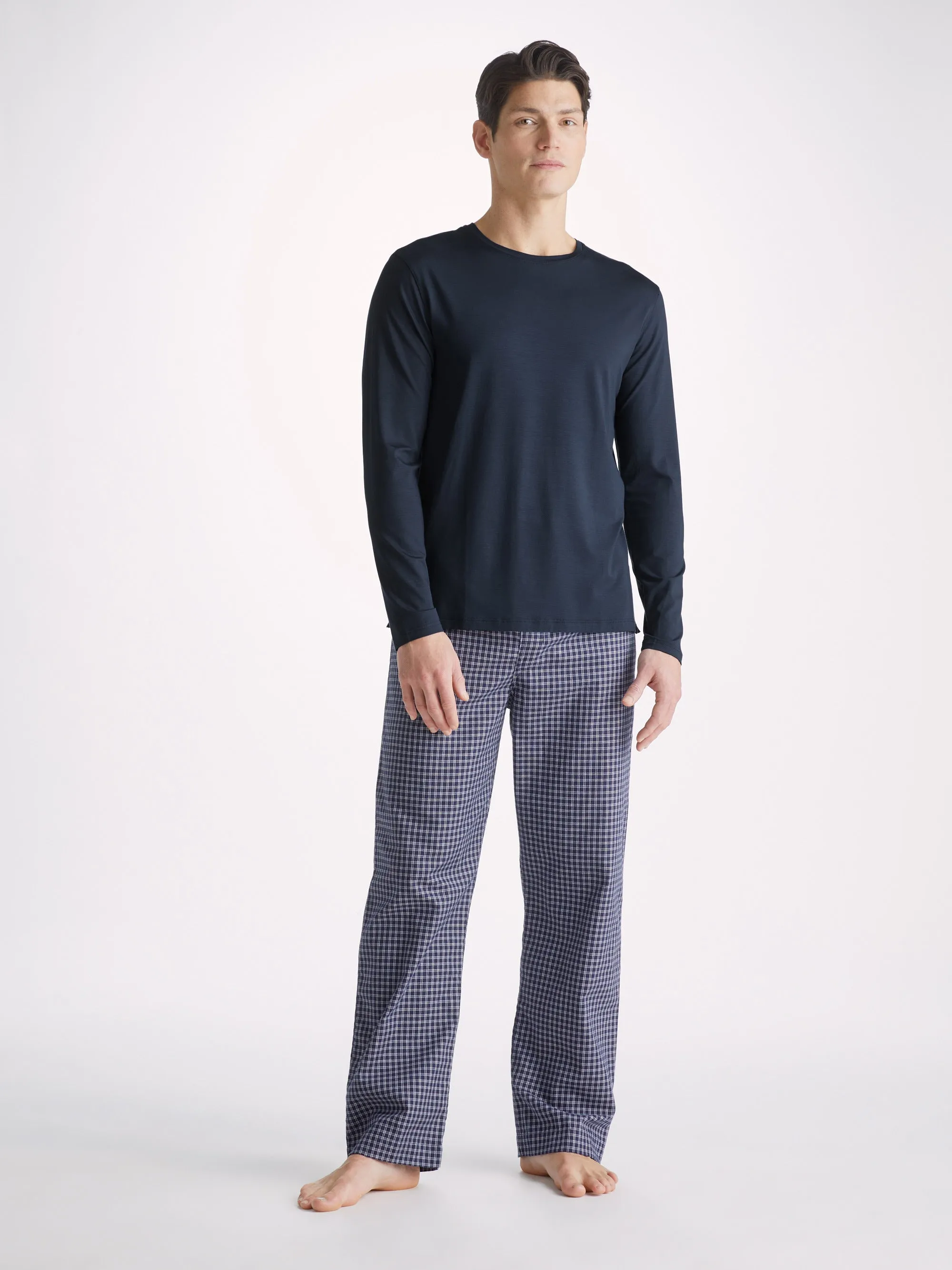 Men's Long Sleeve T-Shirt Basel Micro Modal Stretch Navy sold by Derek Rose product image thumbnail 3