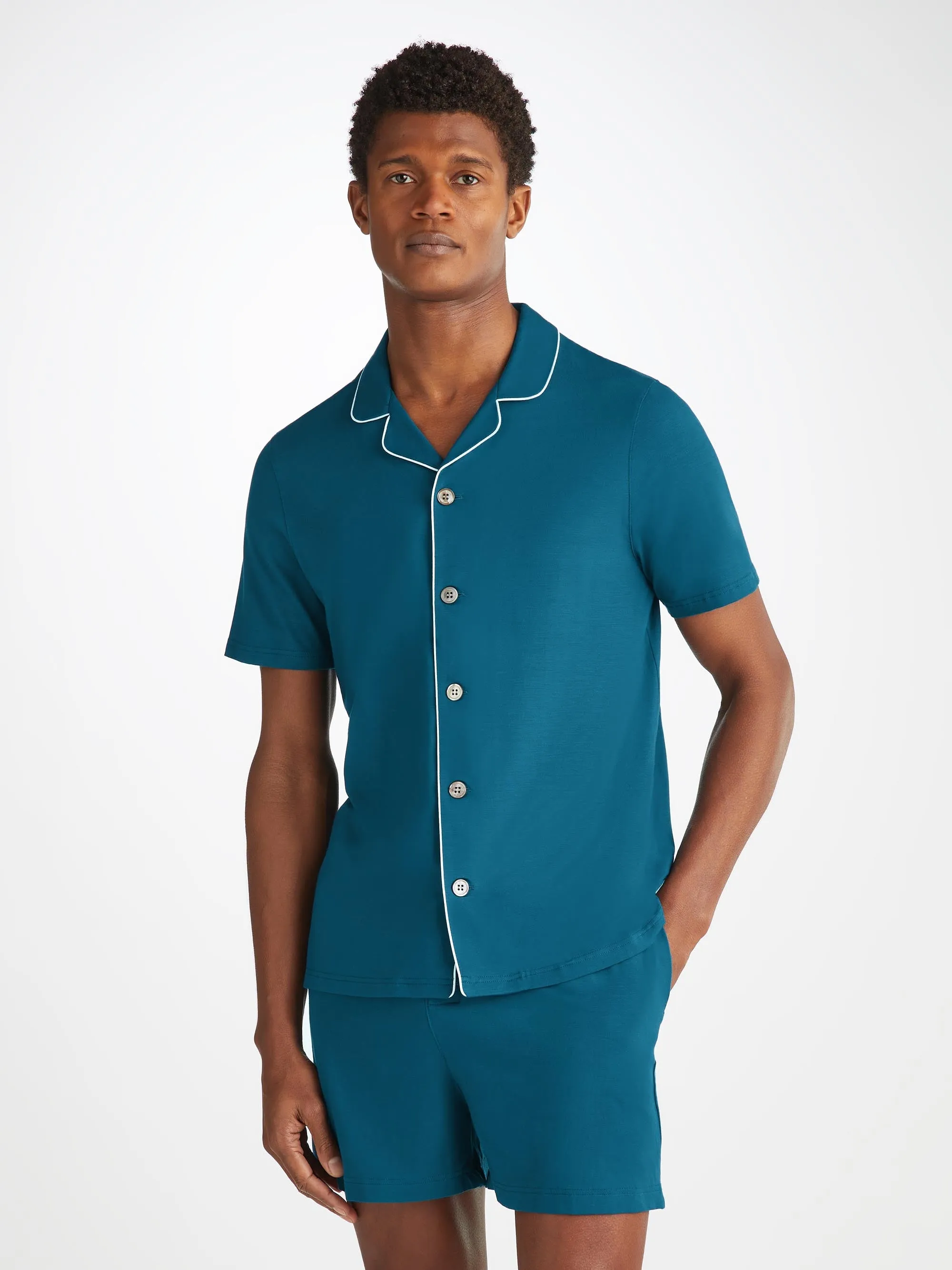 Men's Short Pajamas Basel Micro Modal Stretch Poseidon Blue sold by Derek Rose