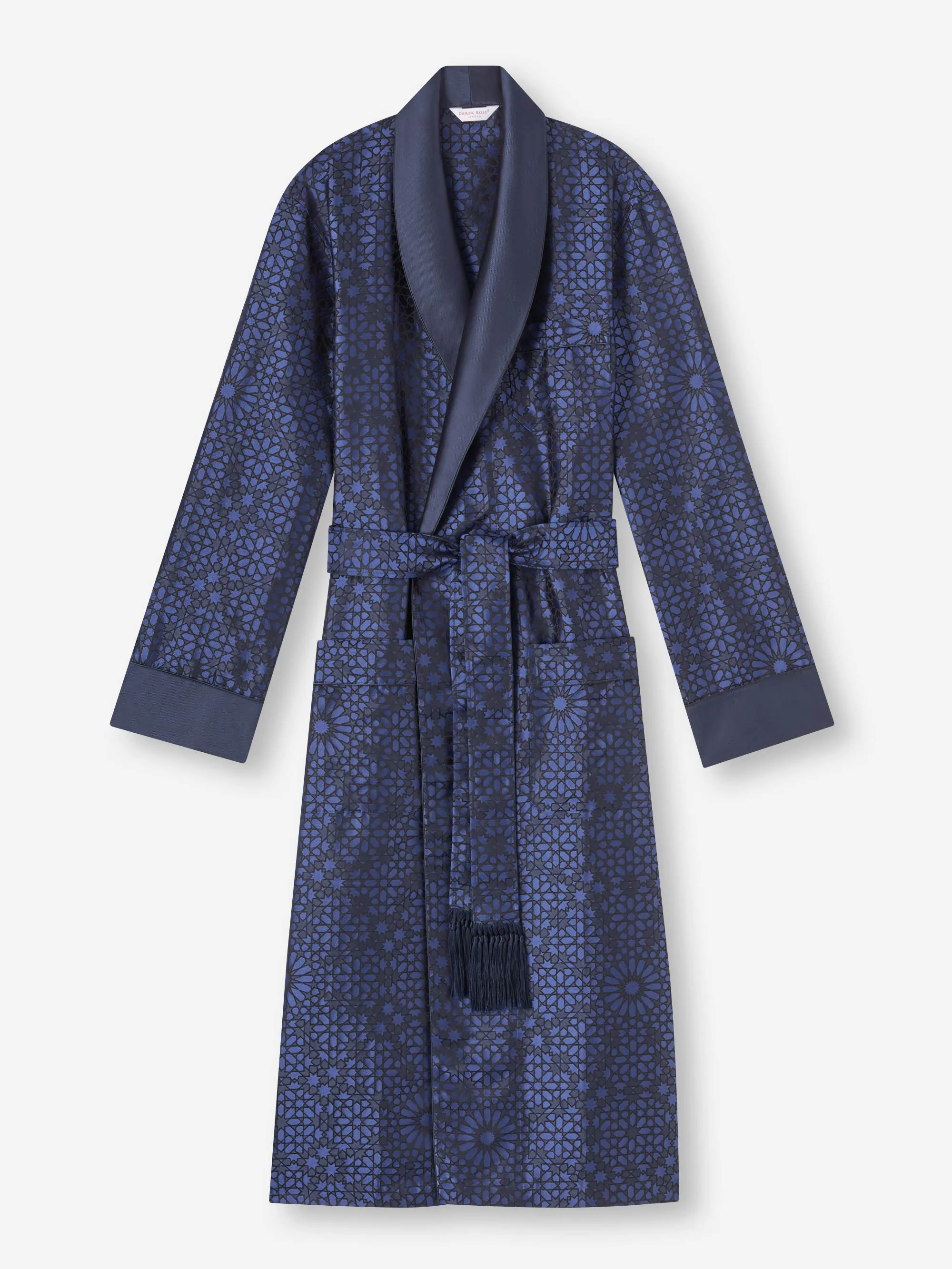 Men's Dressing Gown Verona 66 Silk Jacquard Navy sold by Derek Rose product image thumbnail 2