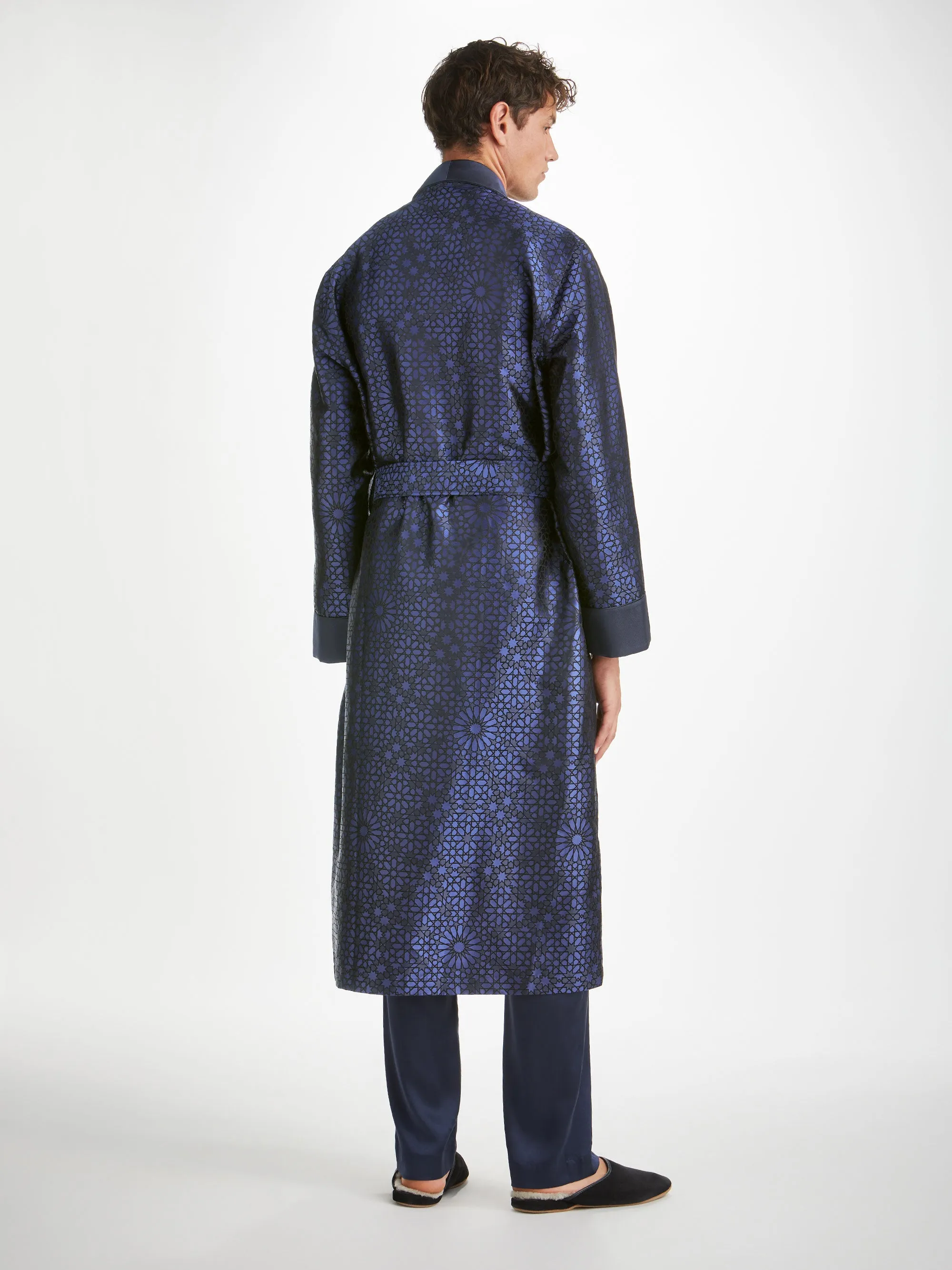 Men's Dressing Gown Verona 66 Silk Jacquard Navy sold by Derek Rose product image thumbnail 4