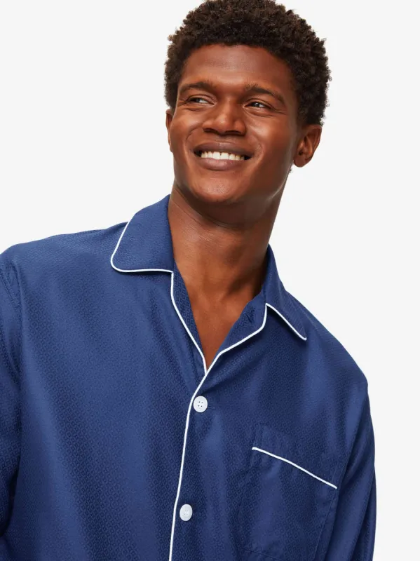 Men's Classic Fit Pajamas Cotton Jacquard Navy Rose Star Pattern sold by Derek Rose