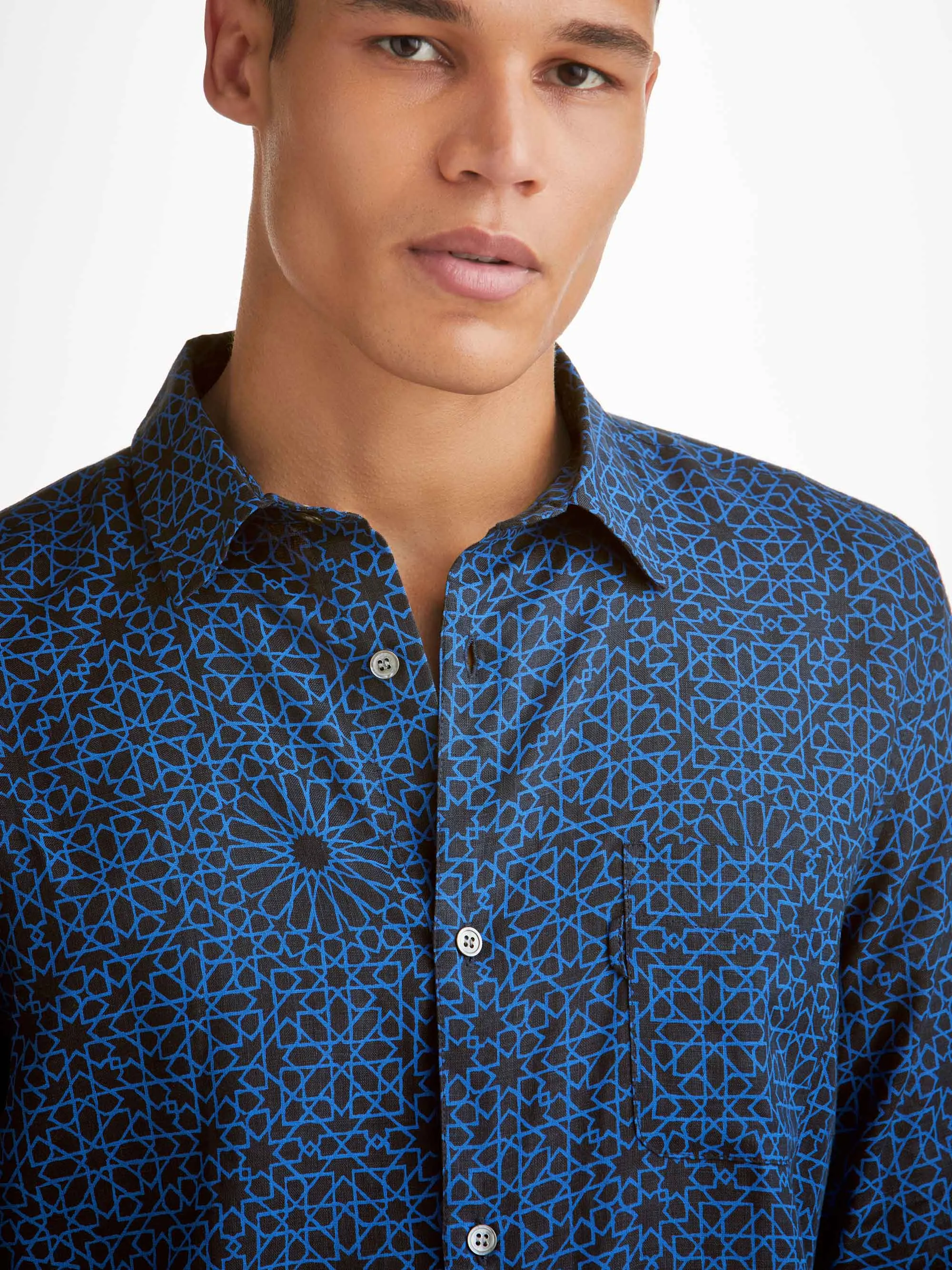 Men's Shirt Milan 23 Linen Navy sold by Derek Rose product image thumbnail 5