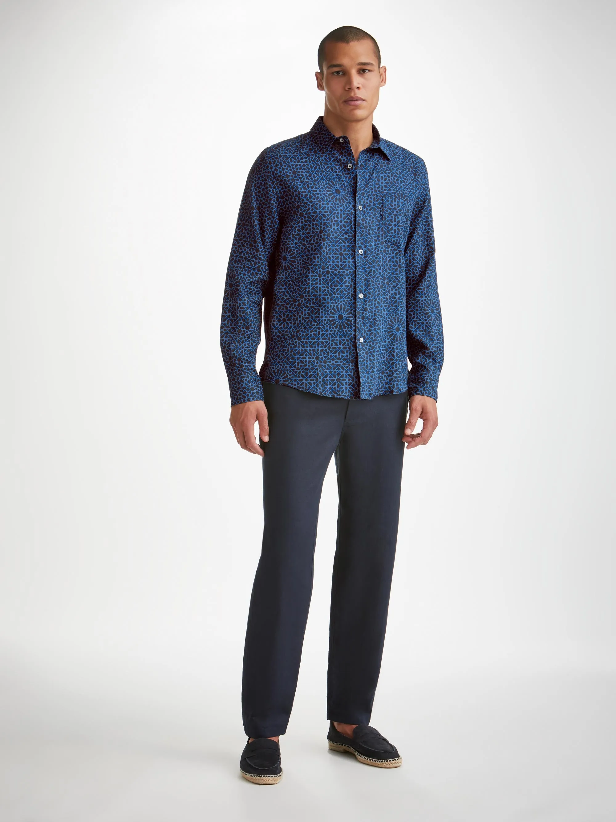 Men's Shirt Milan 23 Linen Navy sold by Derek Rose product image thumbnail 3