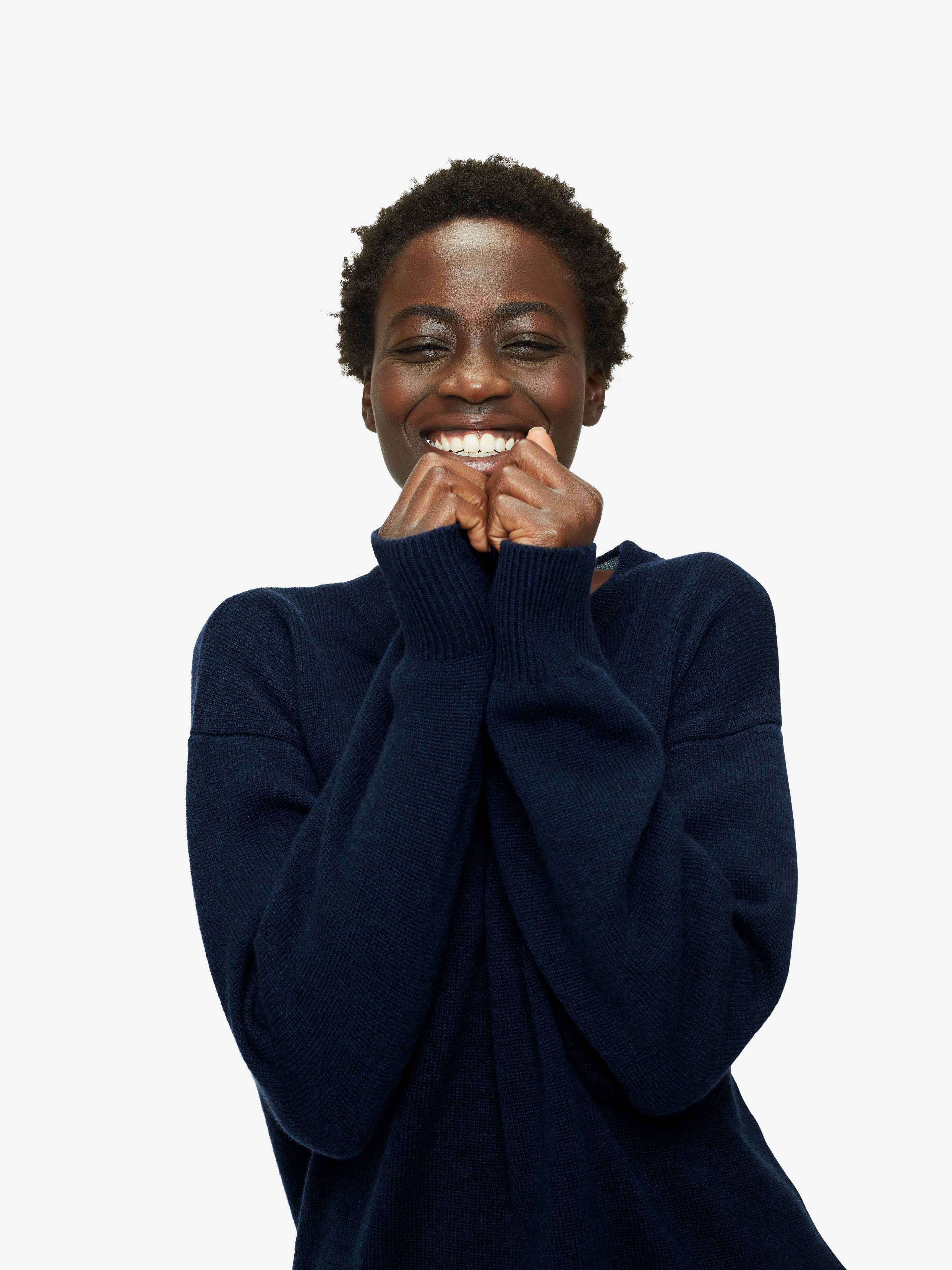 Women's Relaxed Sweater Daphne Cashmere Navy sold by Derek Rose