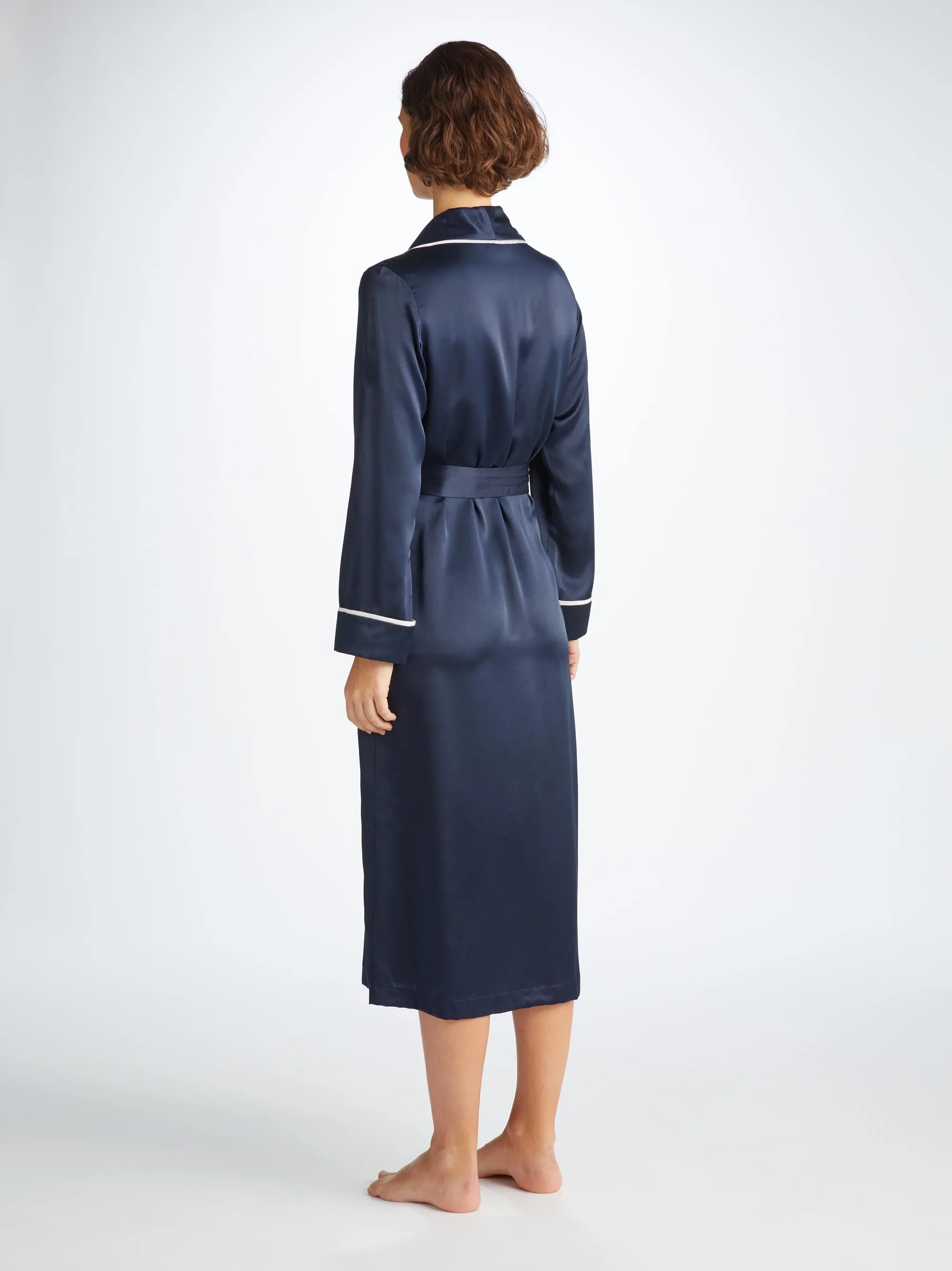 Women's Long Robe Bailey Silk Satin Navy sold by Derek Rose product image thumbnail 4