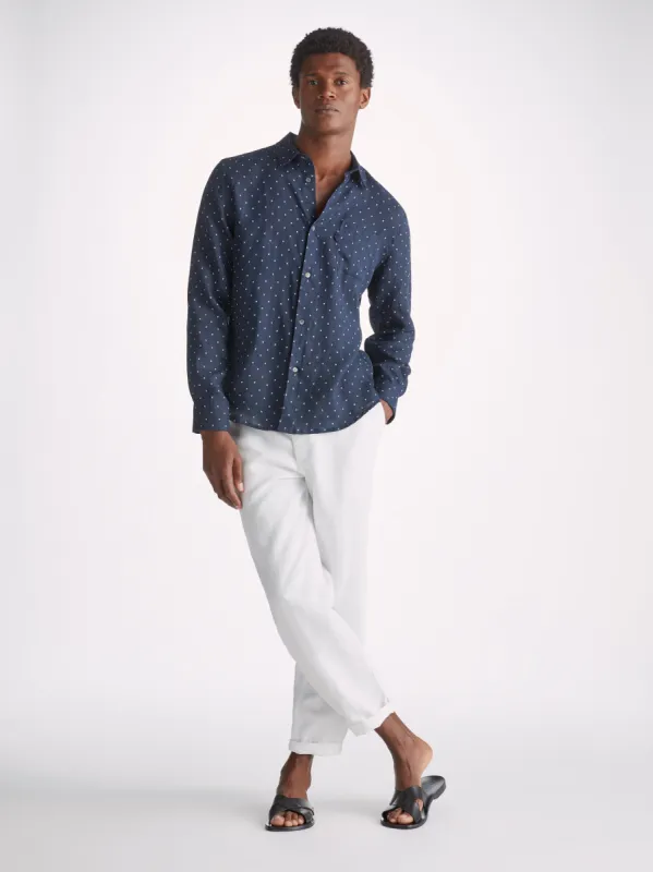 Men's Shirt Milan 22 Linen Navy made by Derek Rose