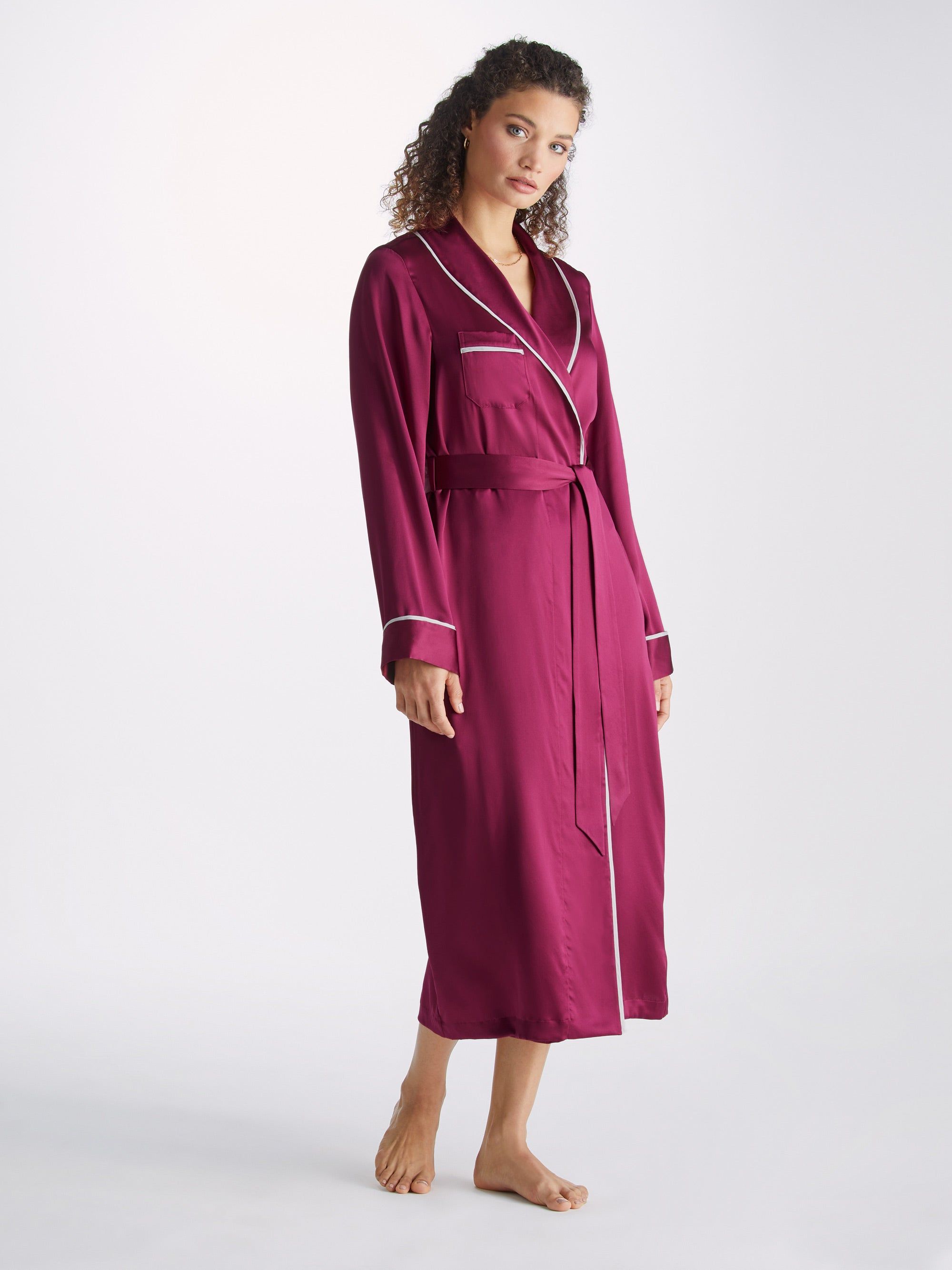 Women's Long Dressing Gown Bailey 2 Silk Satin Berry sold by Derek Rose product image thumbnail 3