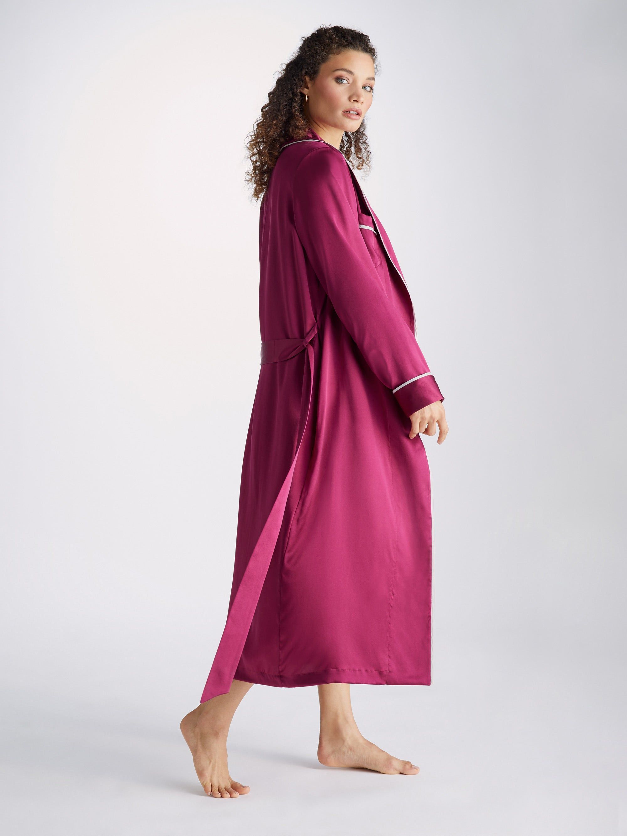 Women's Long Dressing Gown Bailey 2 Silk Satin Berry sold by Derek Rose