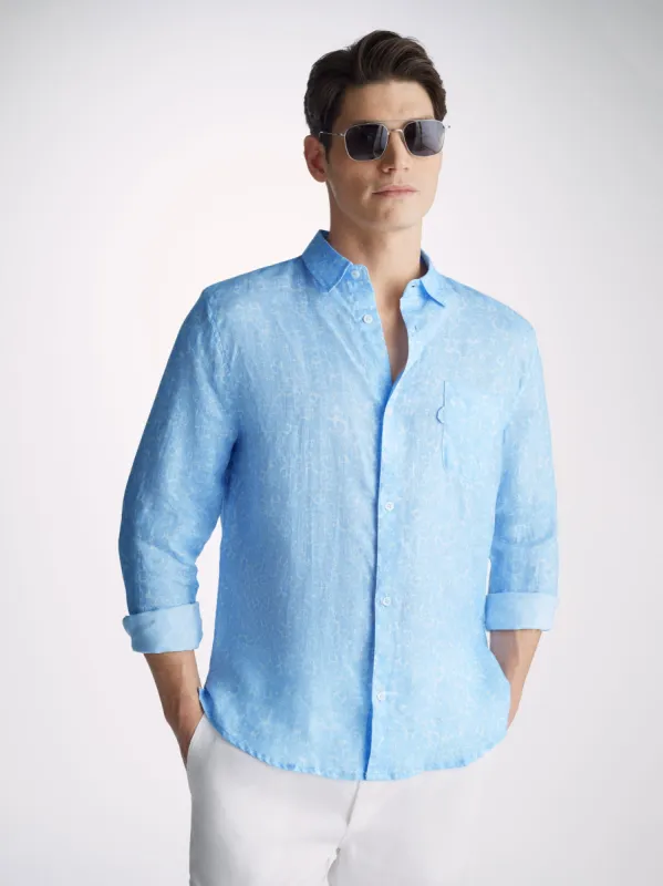 Men's Shirt Milan 21 Linen Blue made by Derek Rose