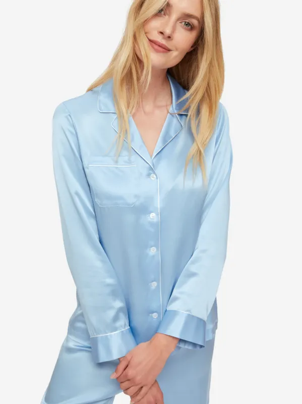 Women's Pyjamas Bailey 2 Silk Satin Sky sold by Derek Rose