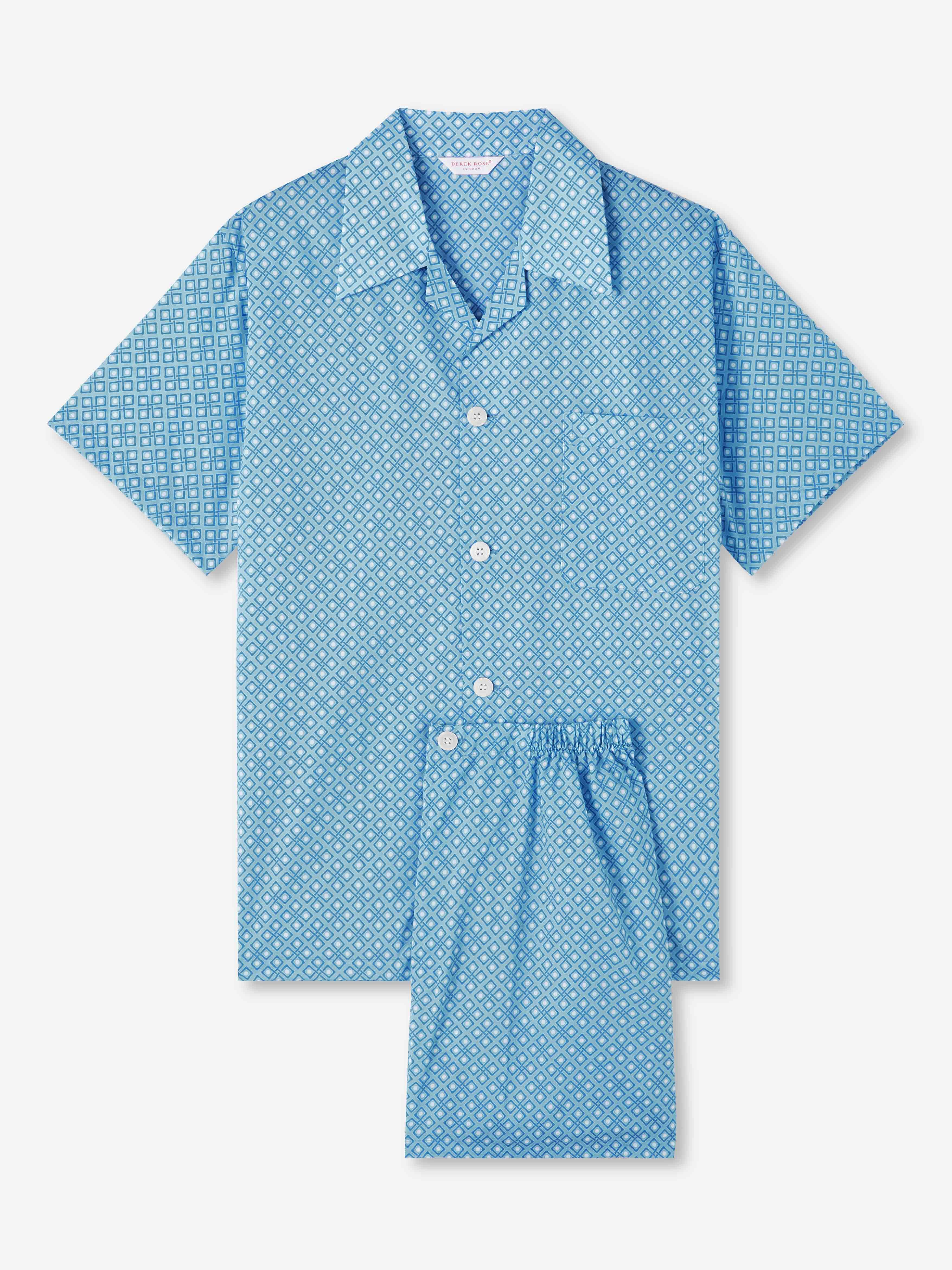 Men's Short Pyjamas Ledbury 56 Cotton Batiste Blue sold by Derek Rose product image thumbnail 2