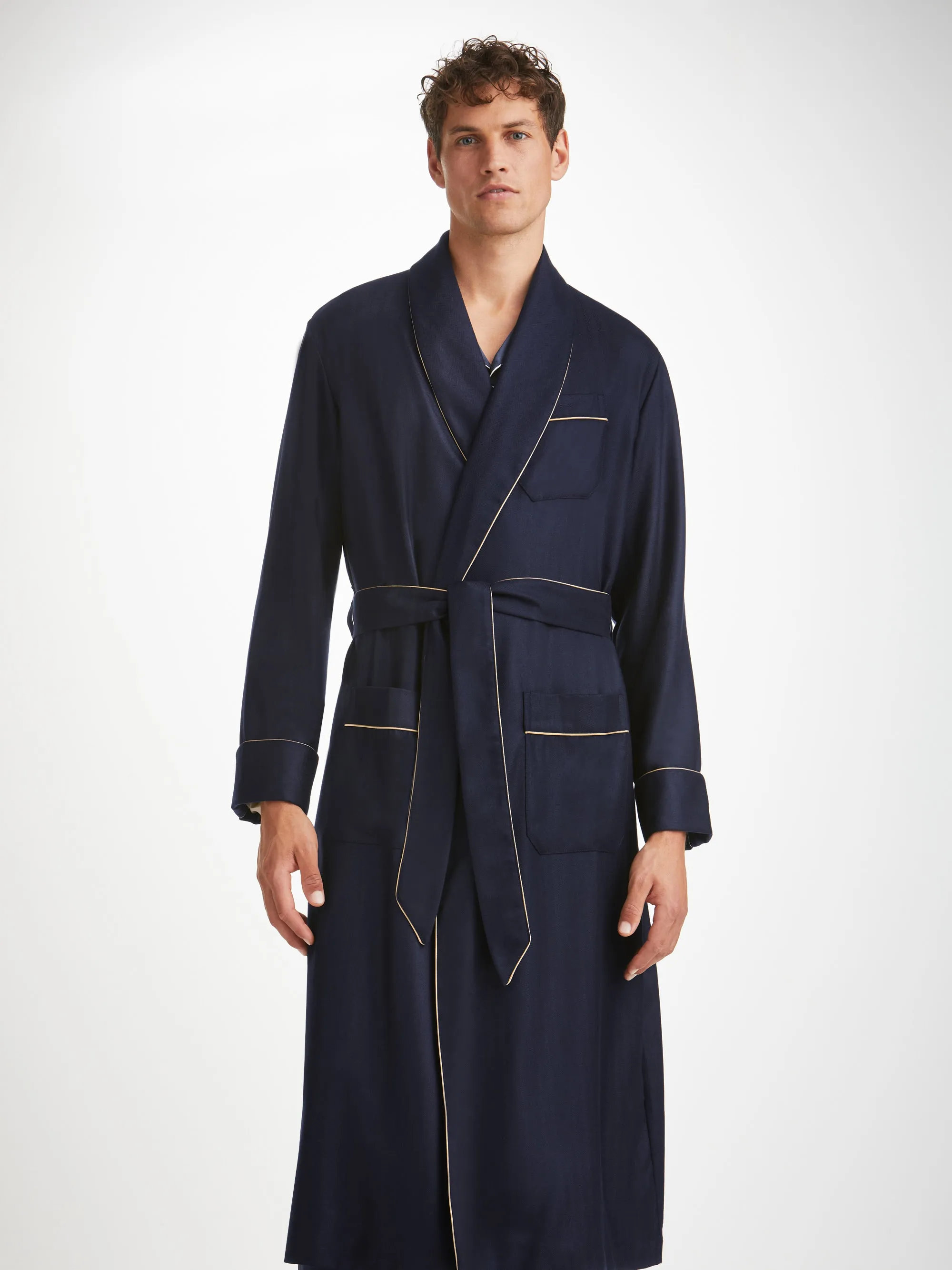 Men's Robe Duke Cashmere Navy sold by Derek Rose product image thumbnail 3