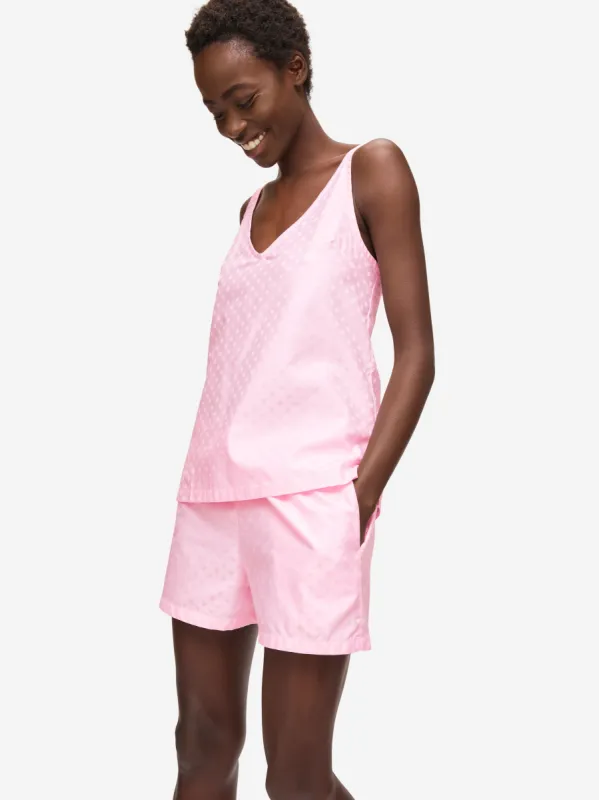 Women's Short Cami Pyjamas Kate 7 Cotton Jacquard Pink sold by Derek Rose