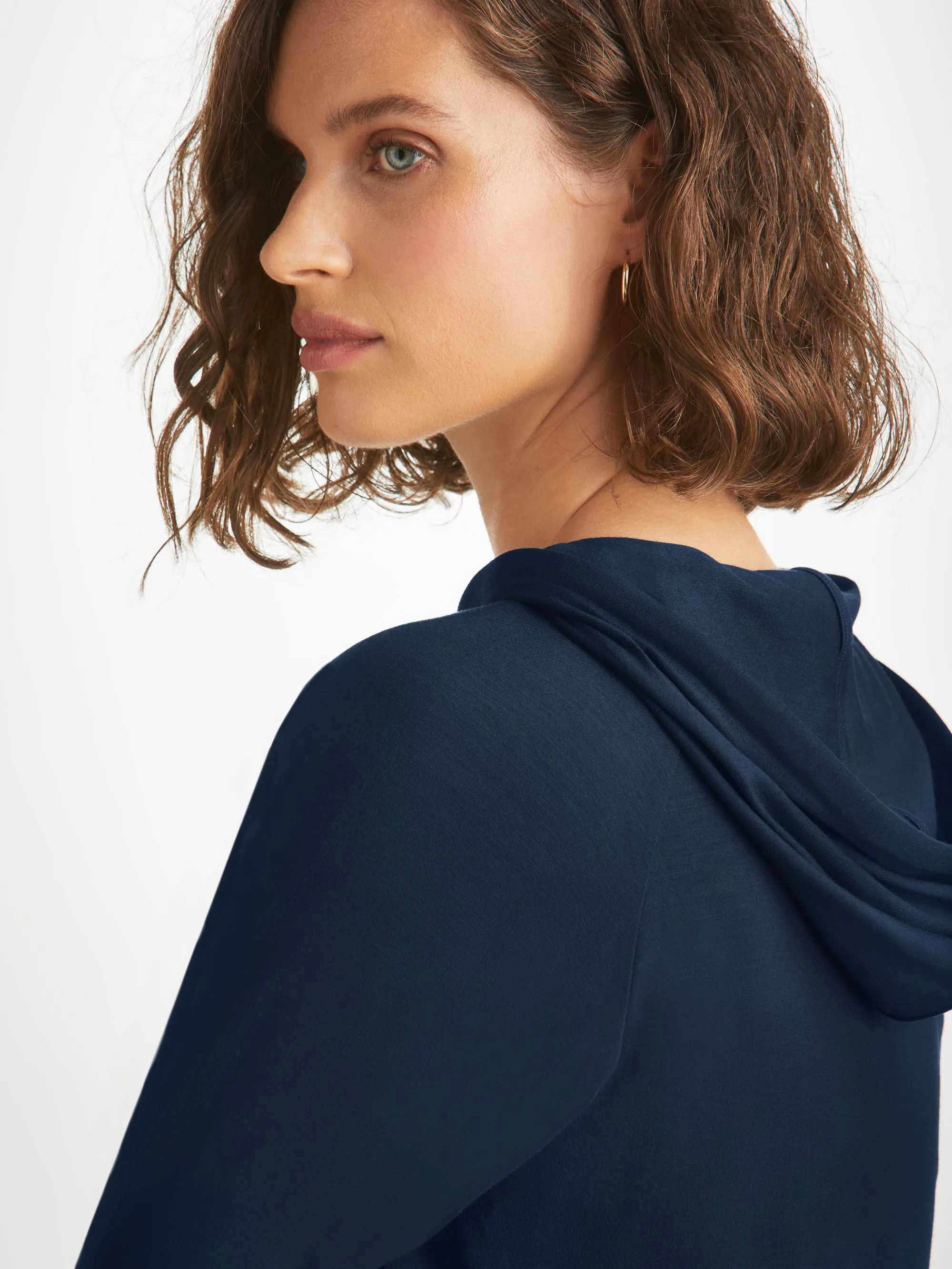 Women's Pullover Hoodie Basel Micro Modal Stretch Navy sold by Derek Rose product image thumbnail 5