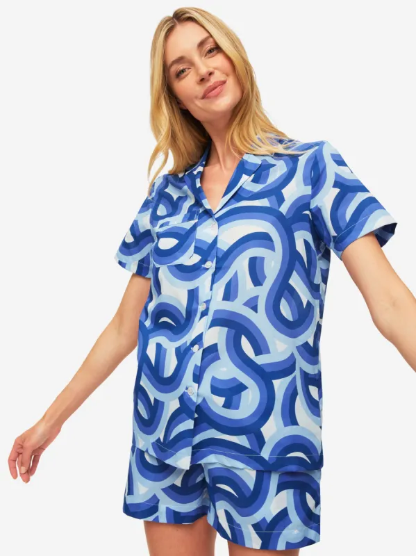 Women's Short Pyjamas Ledbury 51 Cotton Batiste Blue sold by Derek Rose
