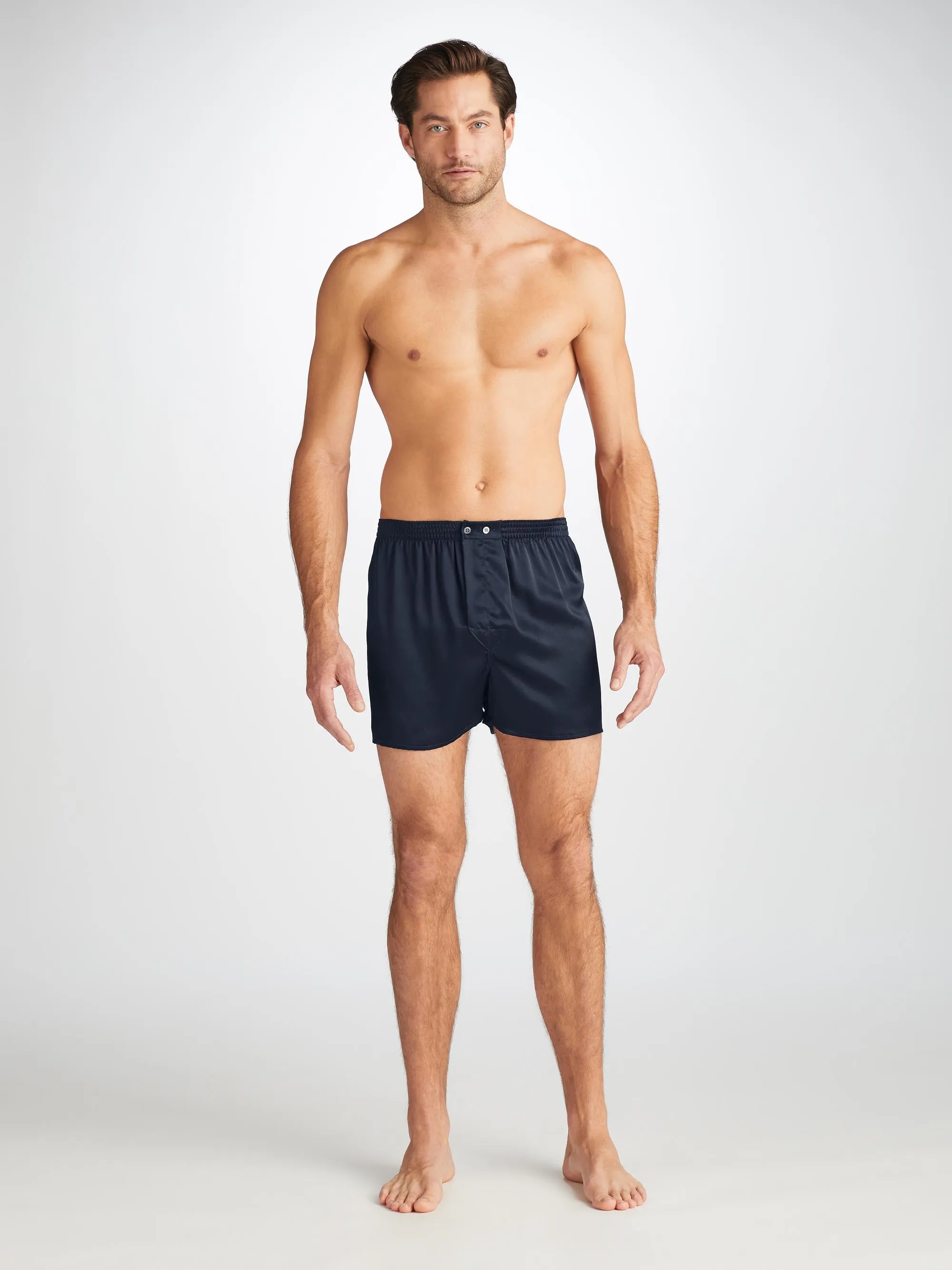 Men's Classic Fit Boxers Bailey Silk Satin Navy sold by Derek Rose product image thumbnail 3