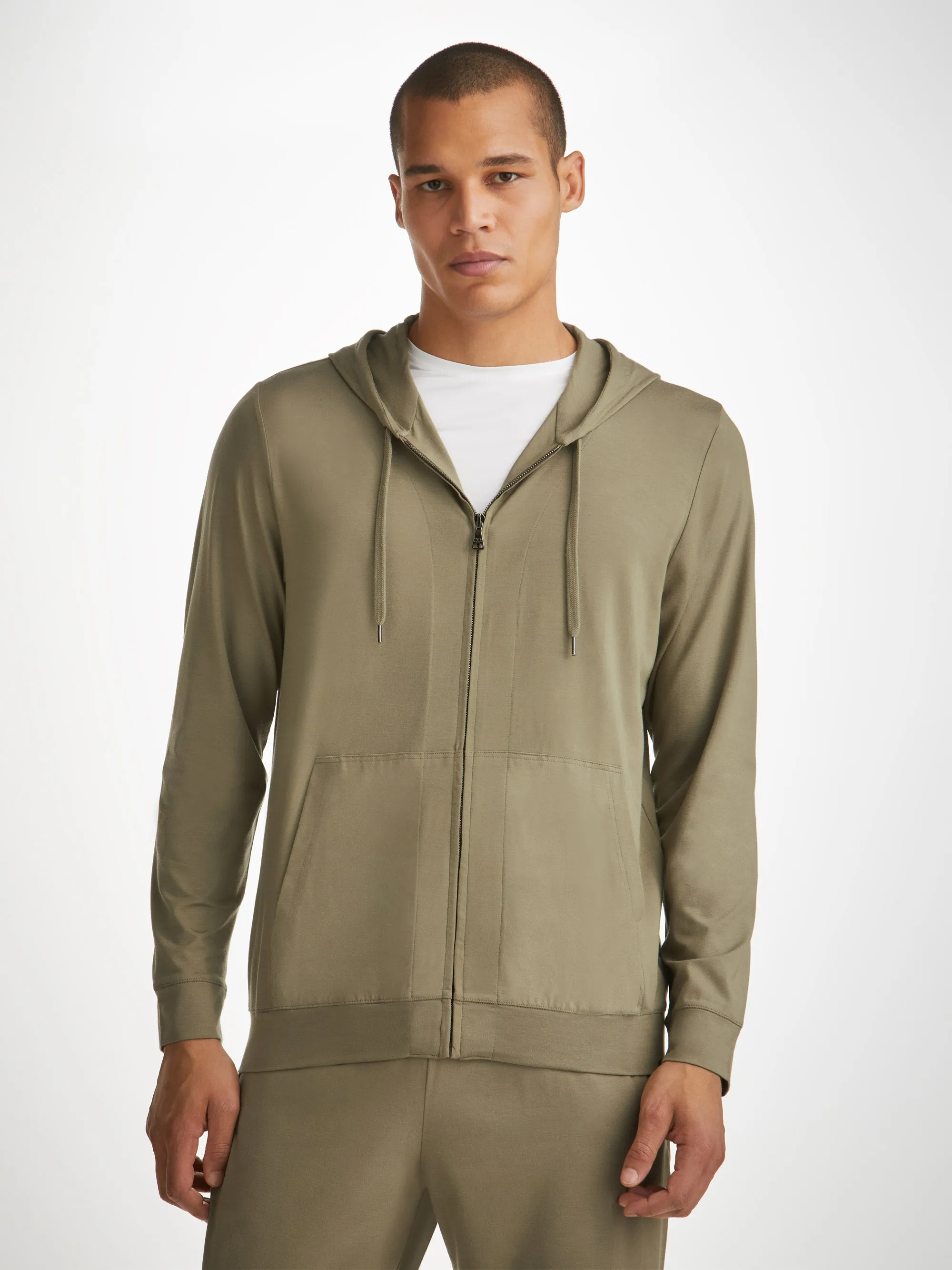 Men's Hoodie Basel Micro Modal Stretch Khaki sold by Derek Rose product image thumbnail 5