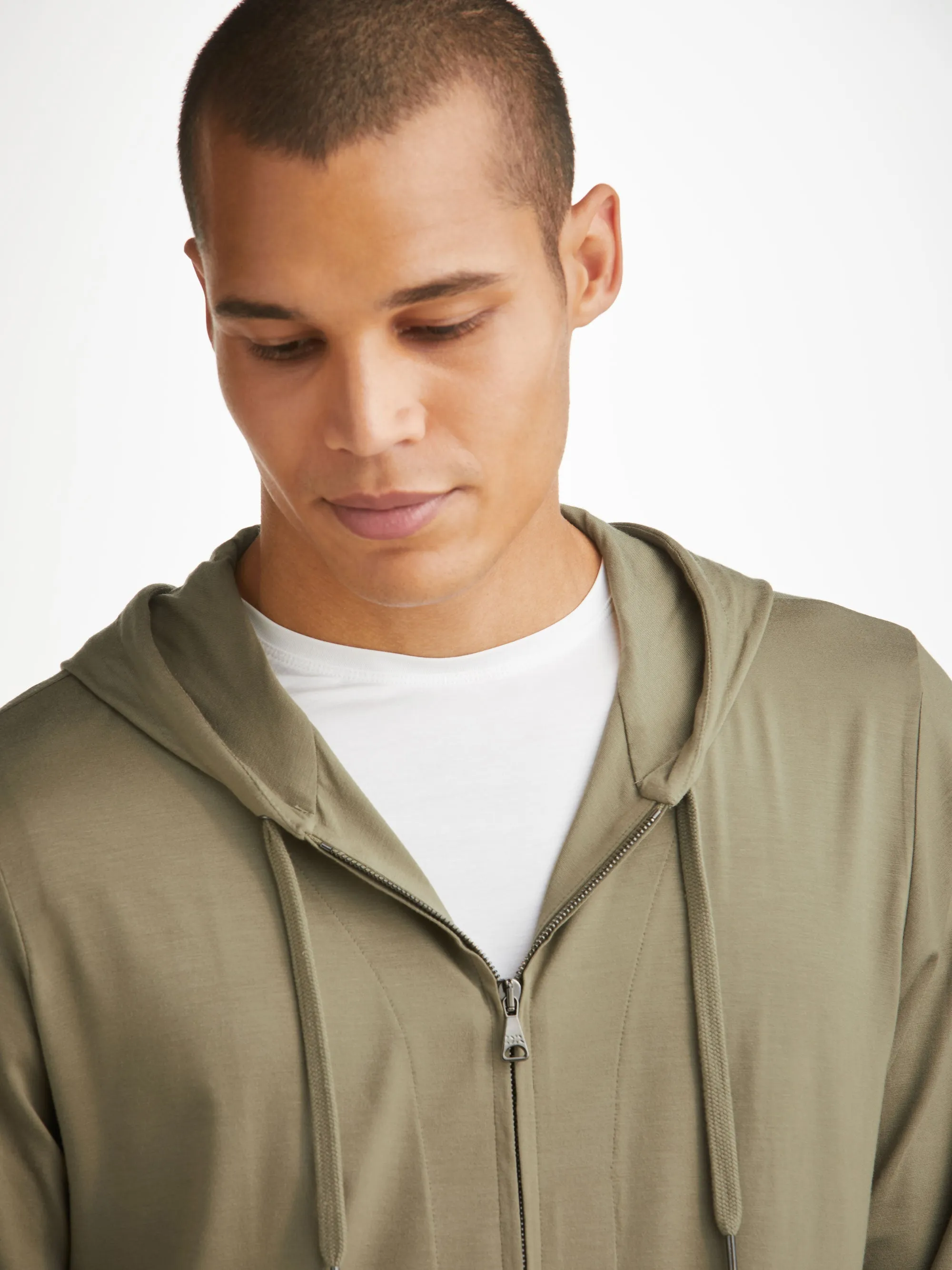 Men's Hoodie Basel Micro Modal Stretch Khaki sold by Derek Rose