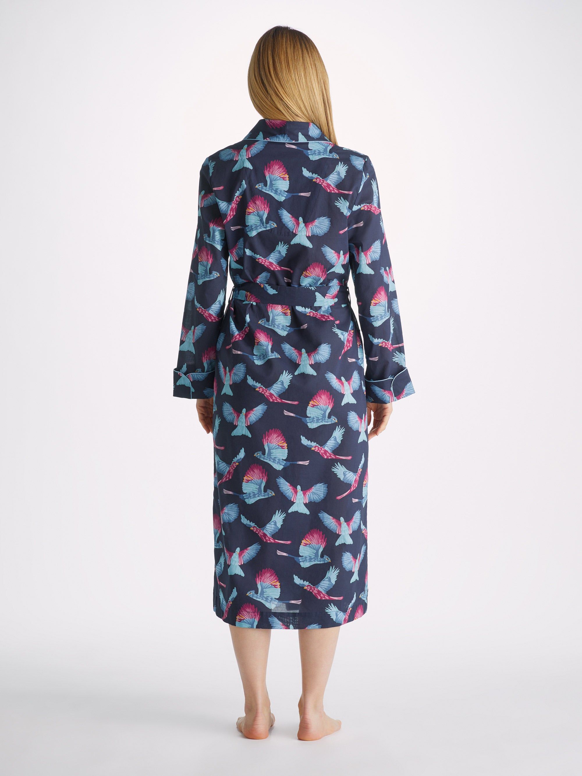 Women's Long Dressing Gown Ledbury 63 Cotton Batiste Navy sold by Derek Rose product image thumbnail 4