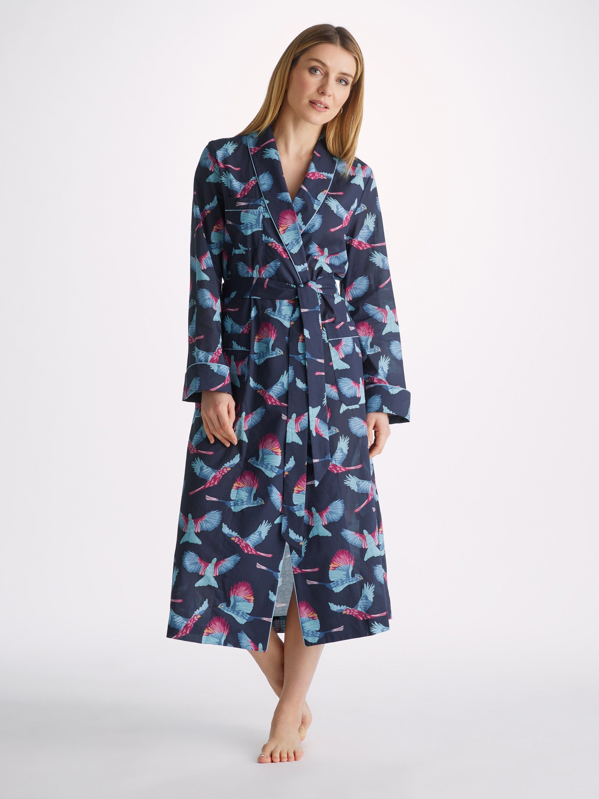 Women's Long Dressing Gown Ledbury 63 Cotton Batiste Navy sold by Derek Rose product image thumbnail 3