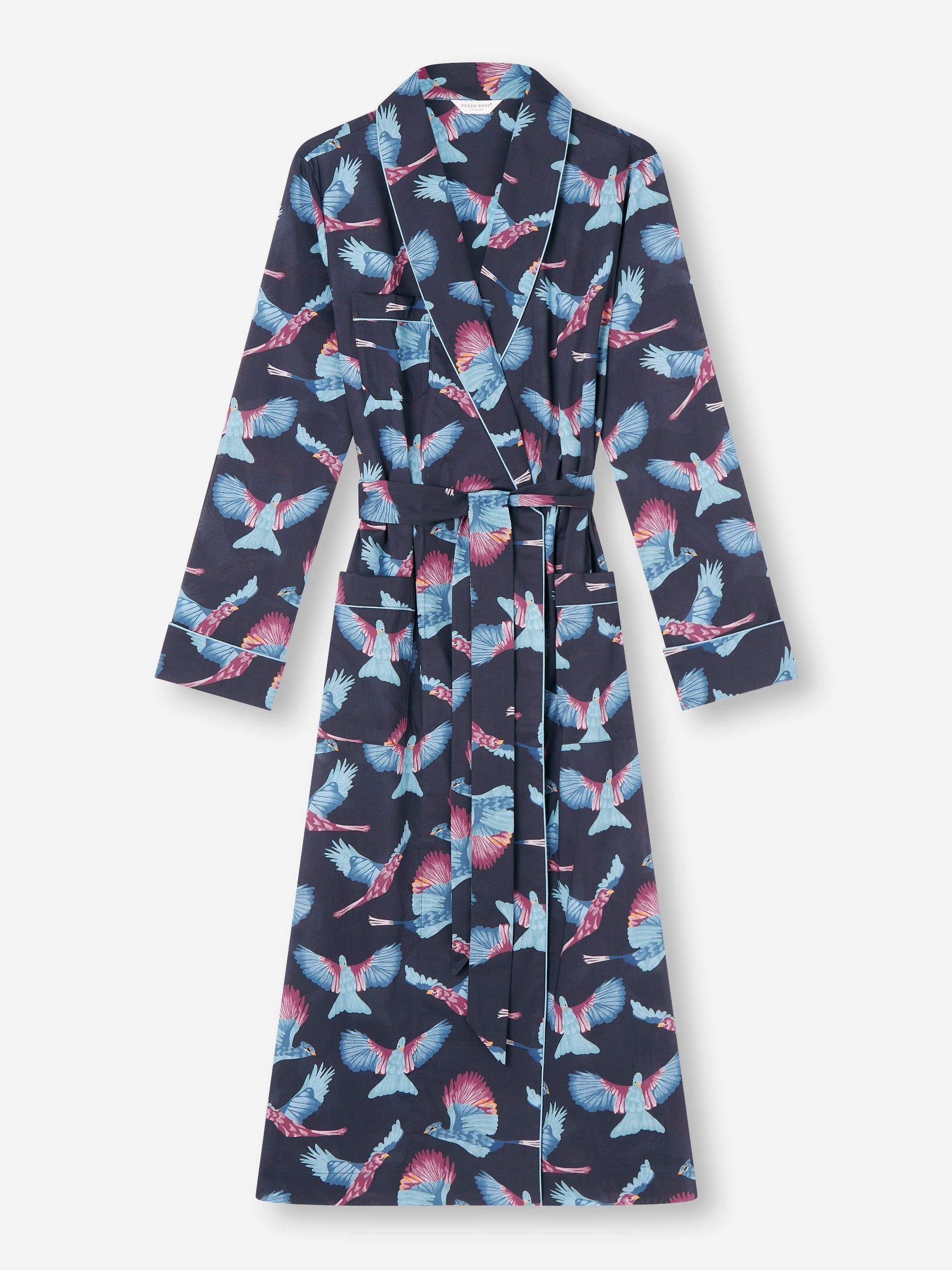 Women's Long Dressing Gown Ledbury 63 Cotton Batiste Navy sold by Derek Rose product image thumbnail 2